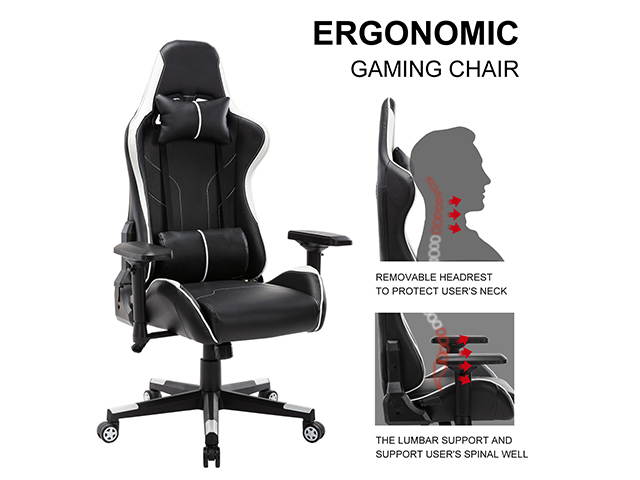 Massage Racing Chair Gaming Chair - Computer Office Adjustable Lumbar Cushion Headrest Swivel Rocking Function Desk Chair 5 Colors,Purple,GC34