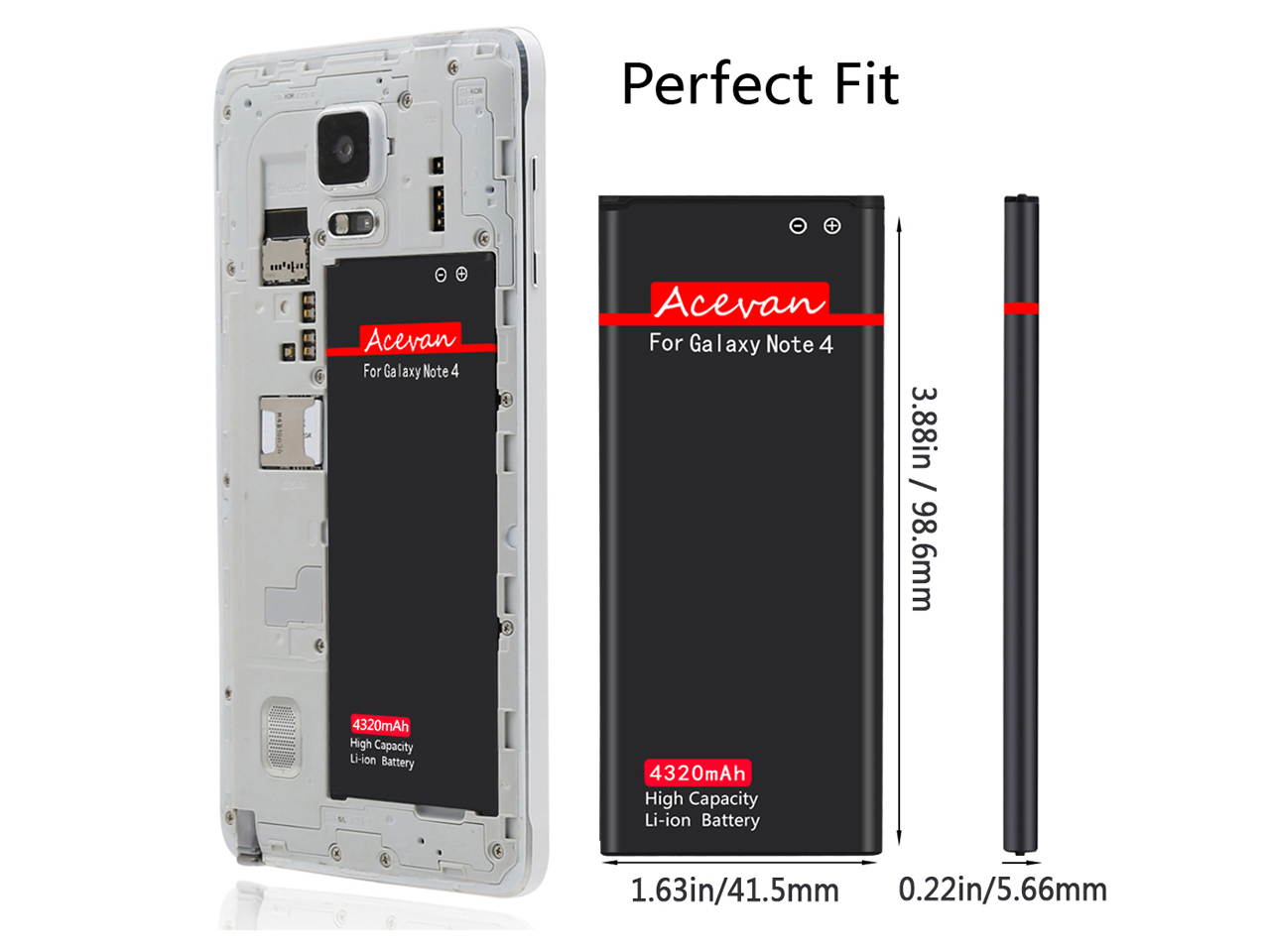 Note 4 Battery Acevan 4320mAh Replacement Battery for Samsung Galaxy Note 4, N910, AT&T N910A, Verizon N910V, Sprint N910P, T-Mobile N910T, N910U LTE, N910F, Note4 battery