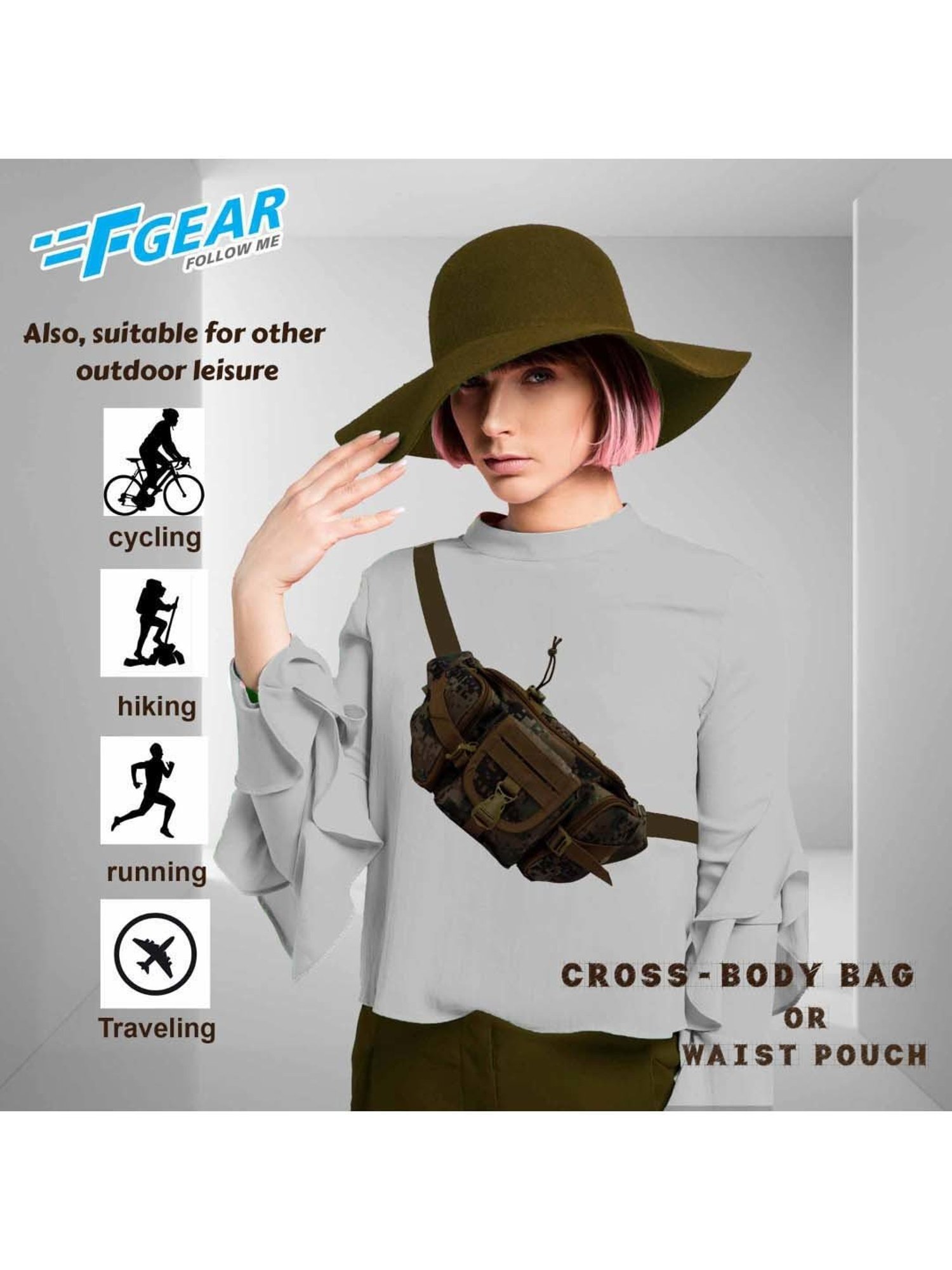 F Gear Brown Printed Waist Pouch