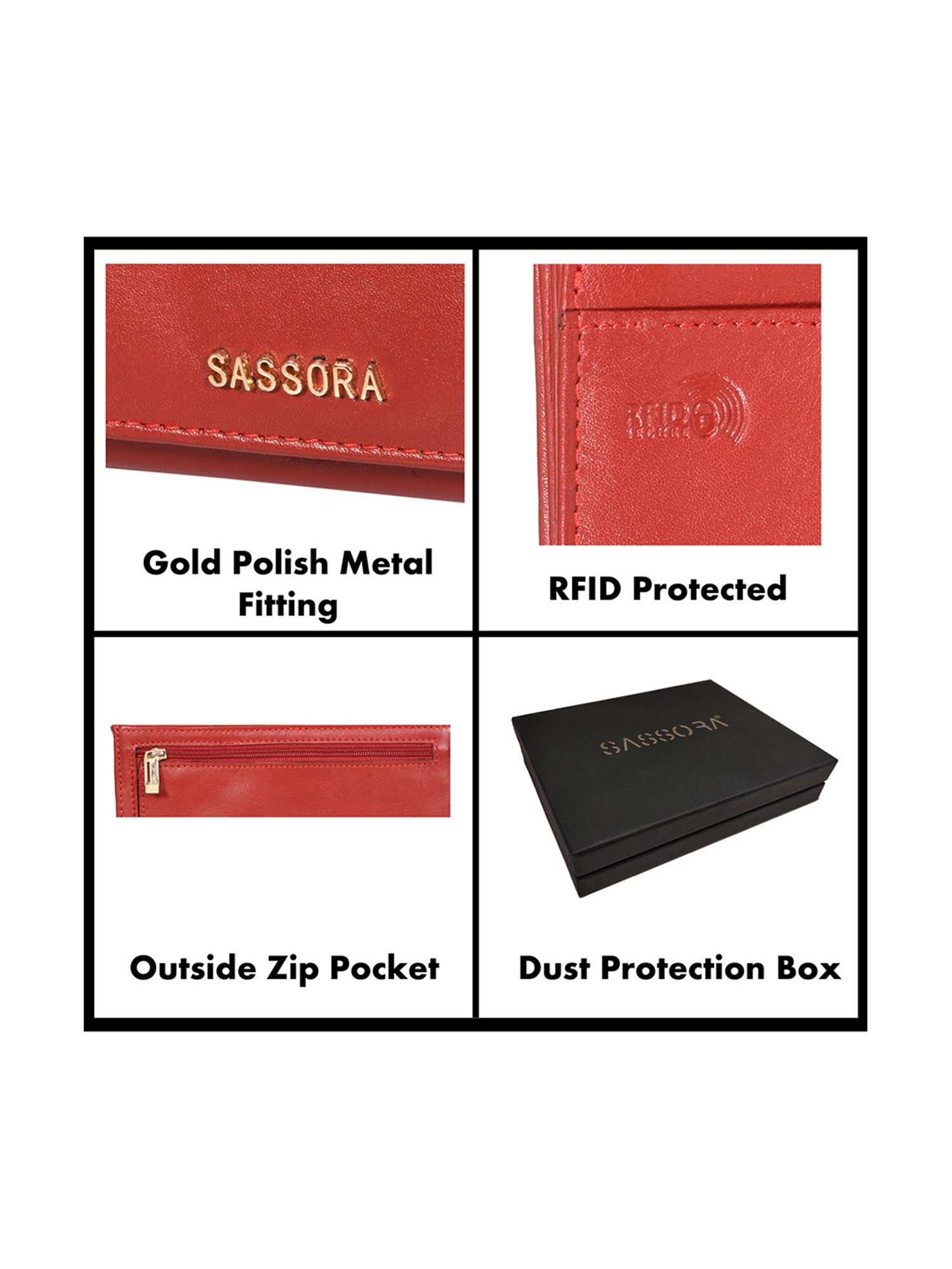SASSORA Red Solid Rfid Wallet for Women