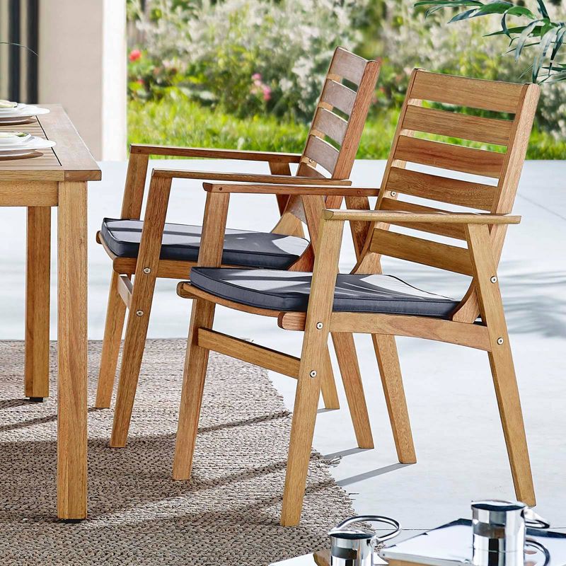 Syracuse 2pc Outdoor Patio Eucalyptus Wood Dining Chairs - Natural/Gray - Modway