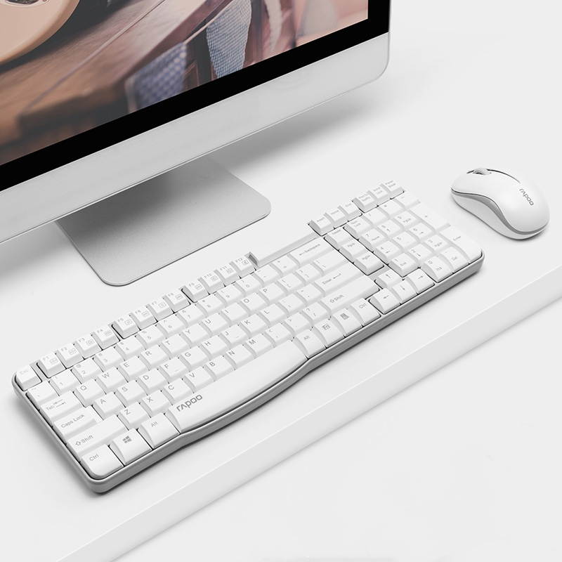 Rapoo KM325  Ergonomic Design, Cool Exterior Ultra-thin, and Slim Waterproof 2.4GHz Wireless Power-saving SilentTyping Keyboard And Mouse Combo For Office And Game - White
