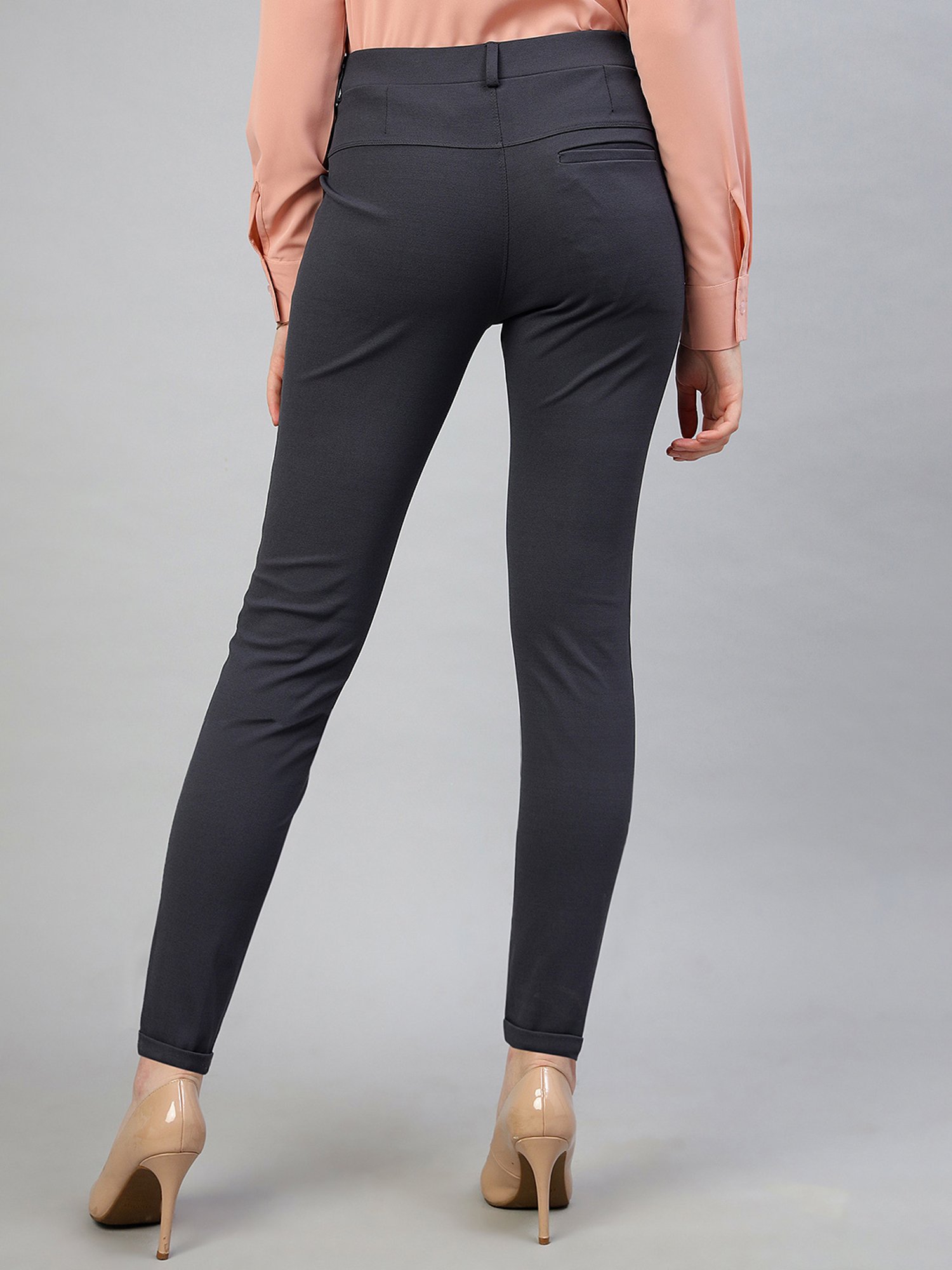 FITHUB Dark Grey Slim Fit Mid Rise Trousers