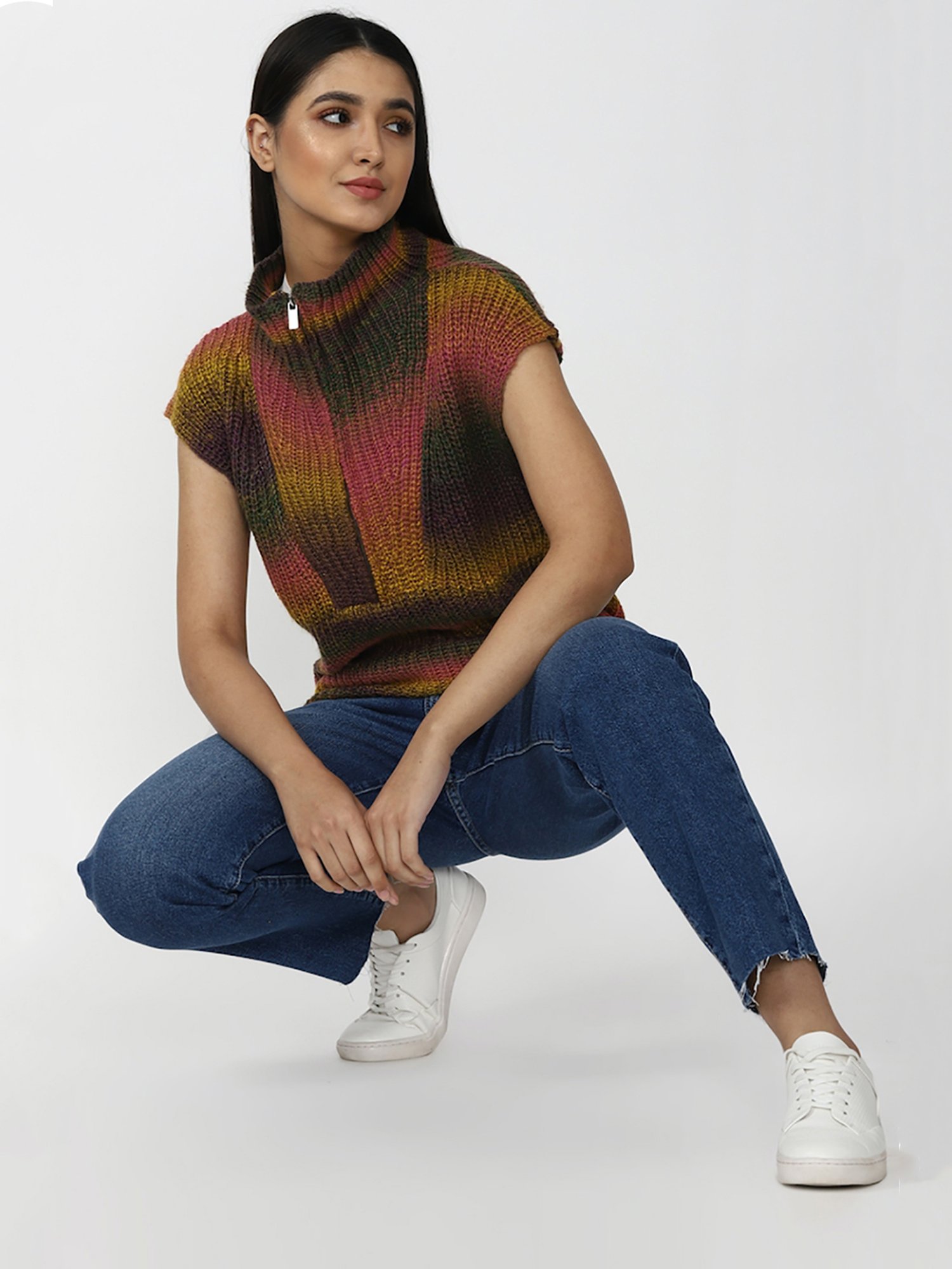 Forever 21 Multicolor Half Sleeves Sweater