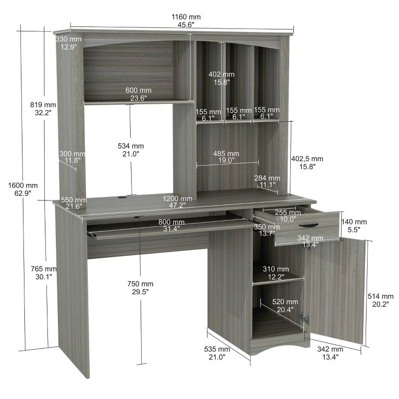 Workstation with Hutch Gray - Inval