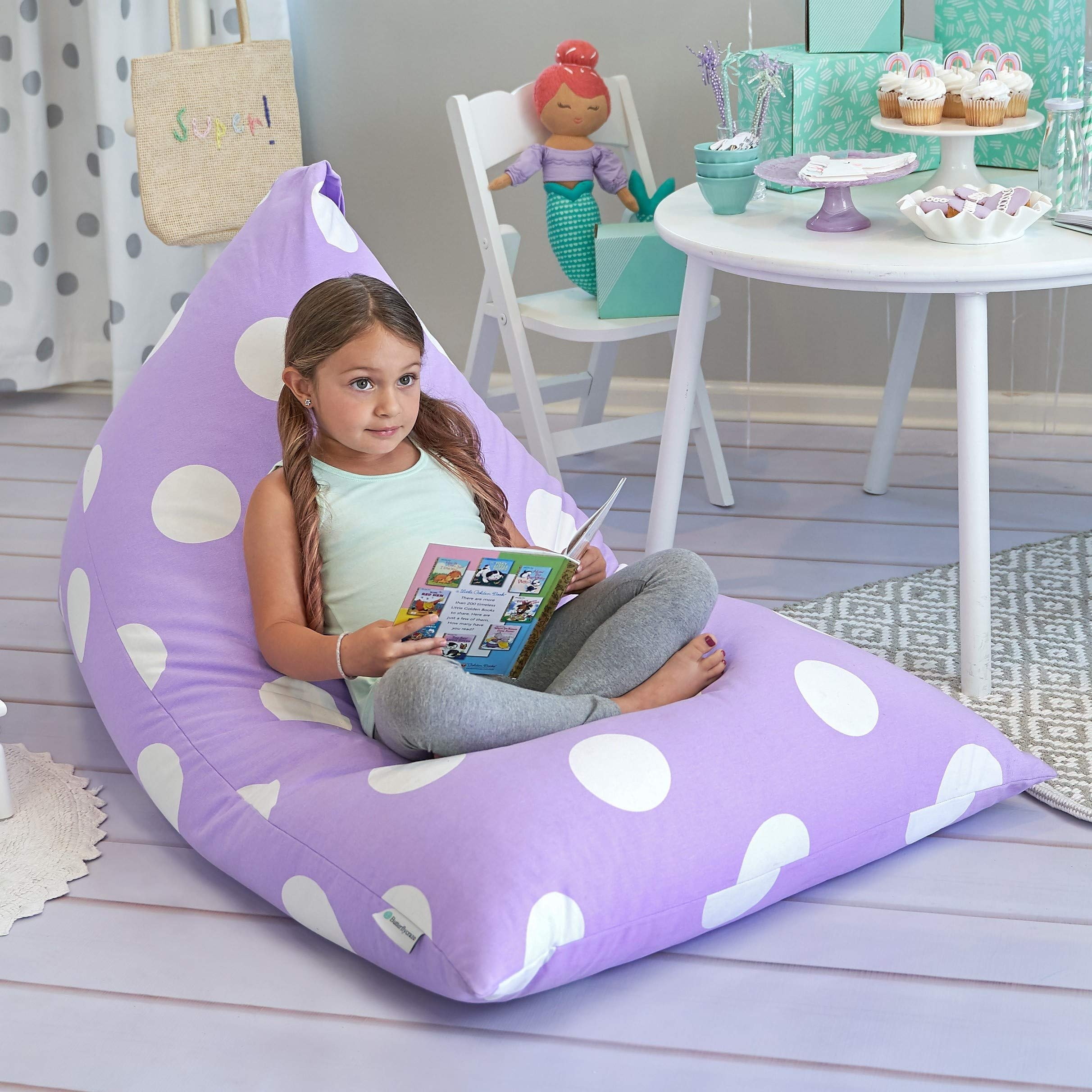 Stuffed Animal Storage Bean Bag Chair - Stuff 'n Sit Toy Bag Floor Lounger for Kids, Teens and Adult |Extra Large 200L/52 Gal Capacity |Premium Cotton Canvas (Purple)