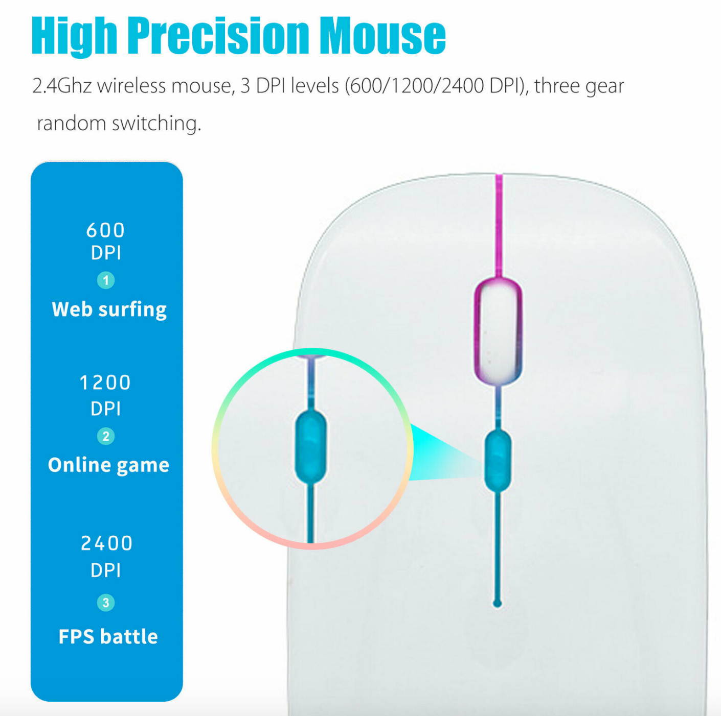 2.4GHz Wireless Mouse Optical Mice Rechargeable Cordless For Macbook Pro Laptop