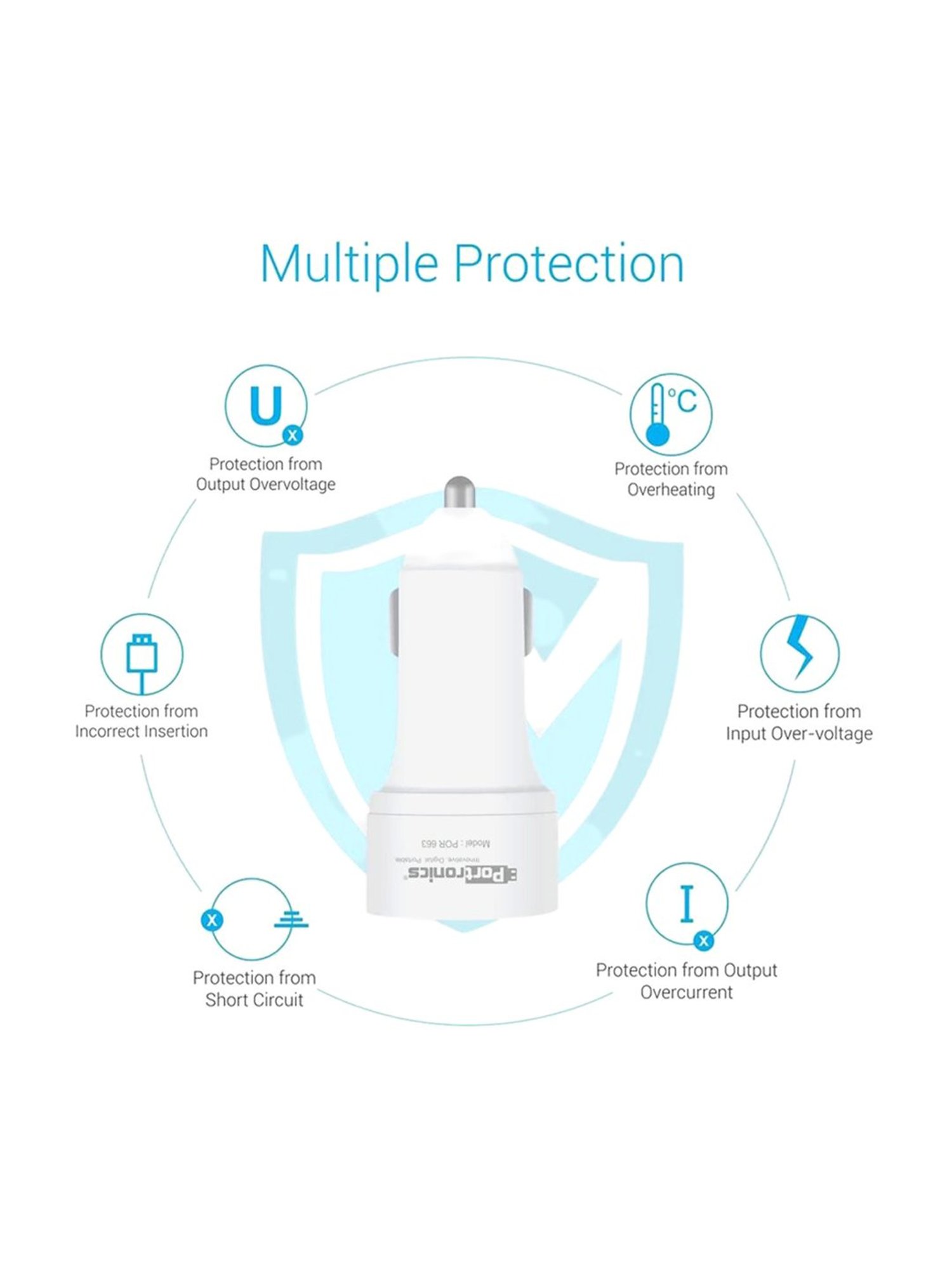 Portronics Car Power 2T 2.4A Car Charger with Dual USB Ports (White)