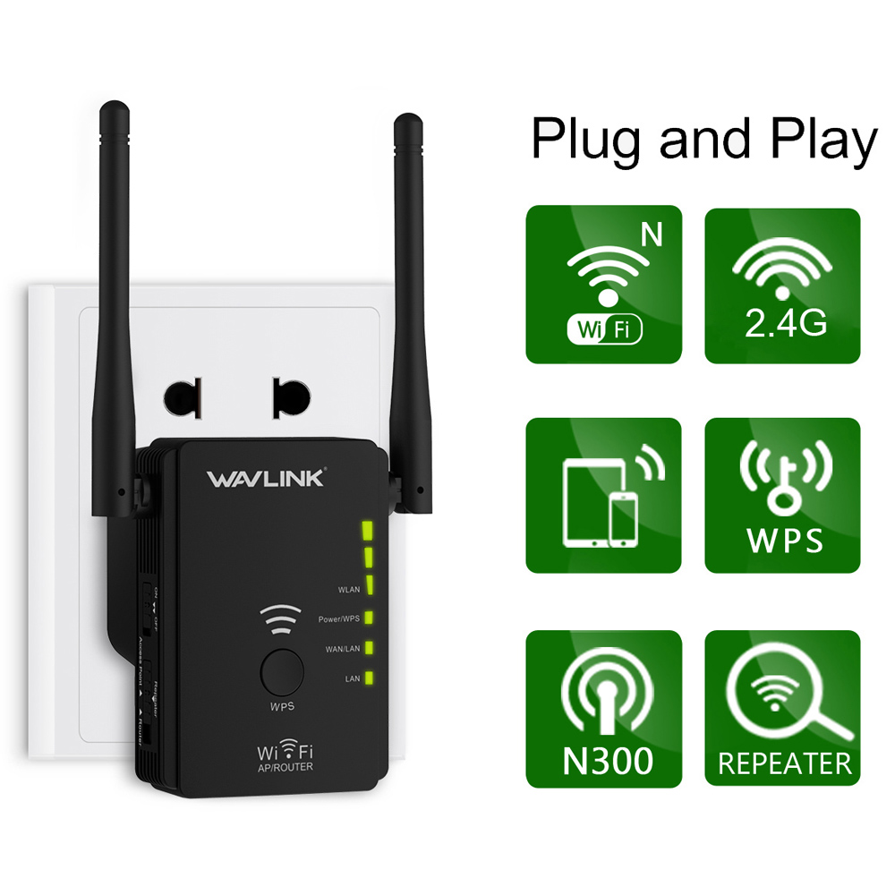 Wavlink 300mbps Universal WiFi Range Booster,Wireless Signal Repeater/Access Point/Router with WPS Function, 2.4GHz Ethernet 300Mbps Network Signal Booster Whole Home WiFi Coverage 2019 Updated