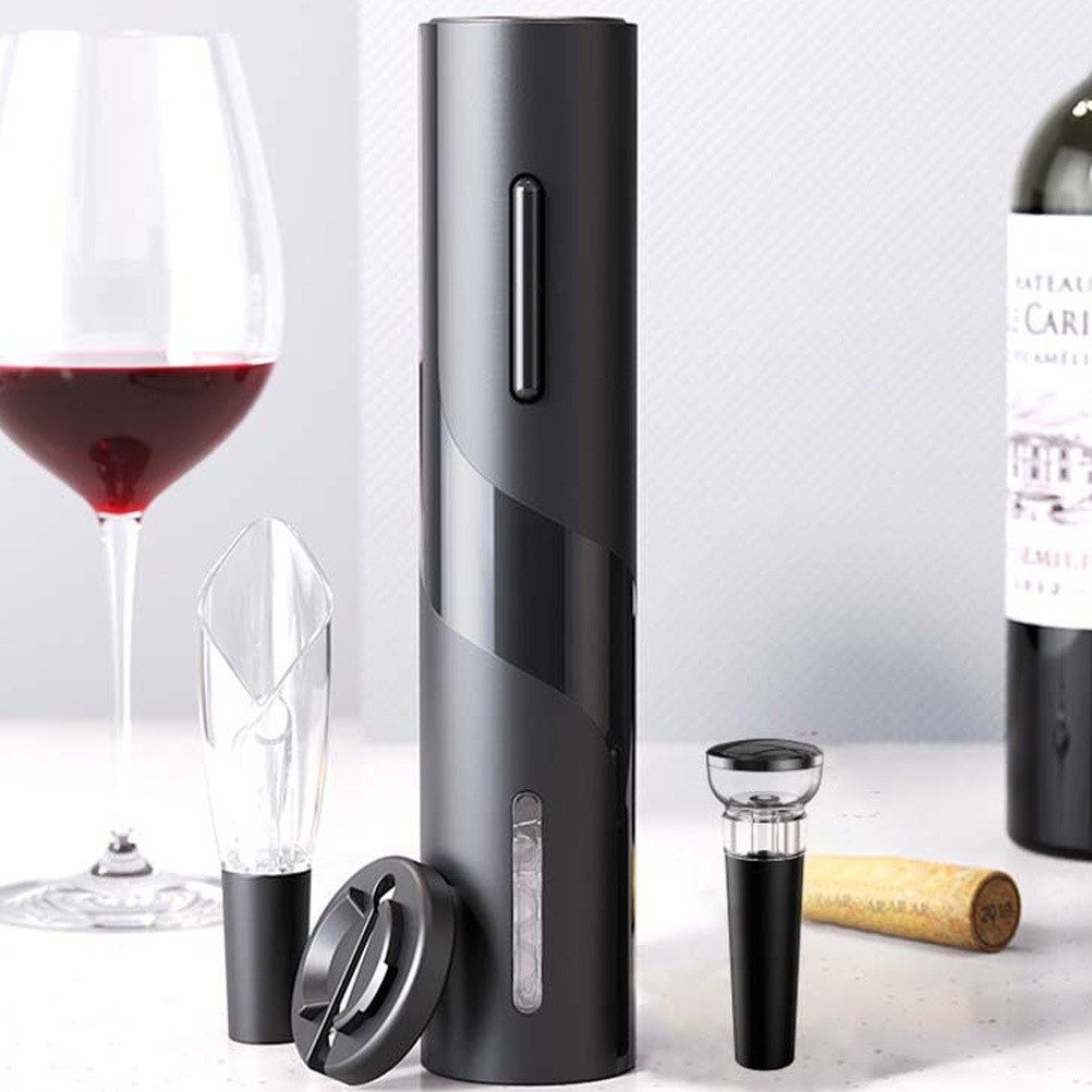 1 Set 4-in-1 Red Wine Bottle Opener Charging Multi-purpose Bottle Opener (Black)