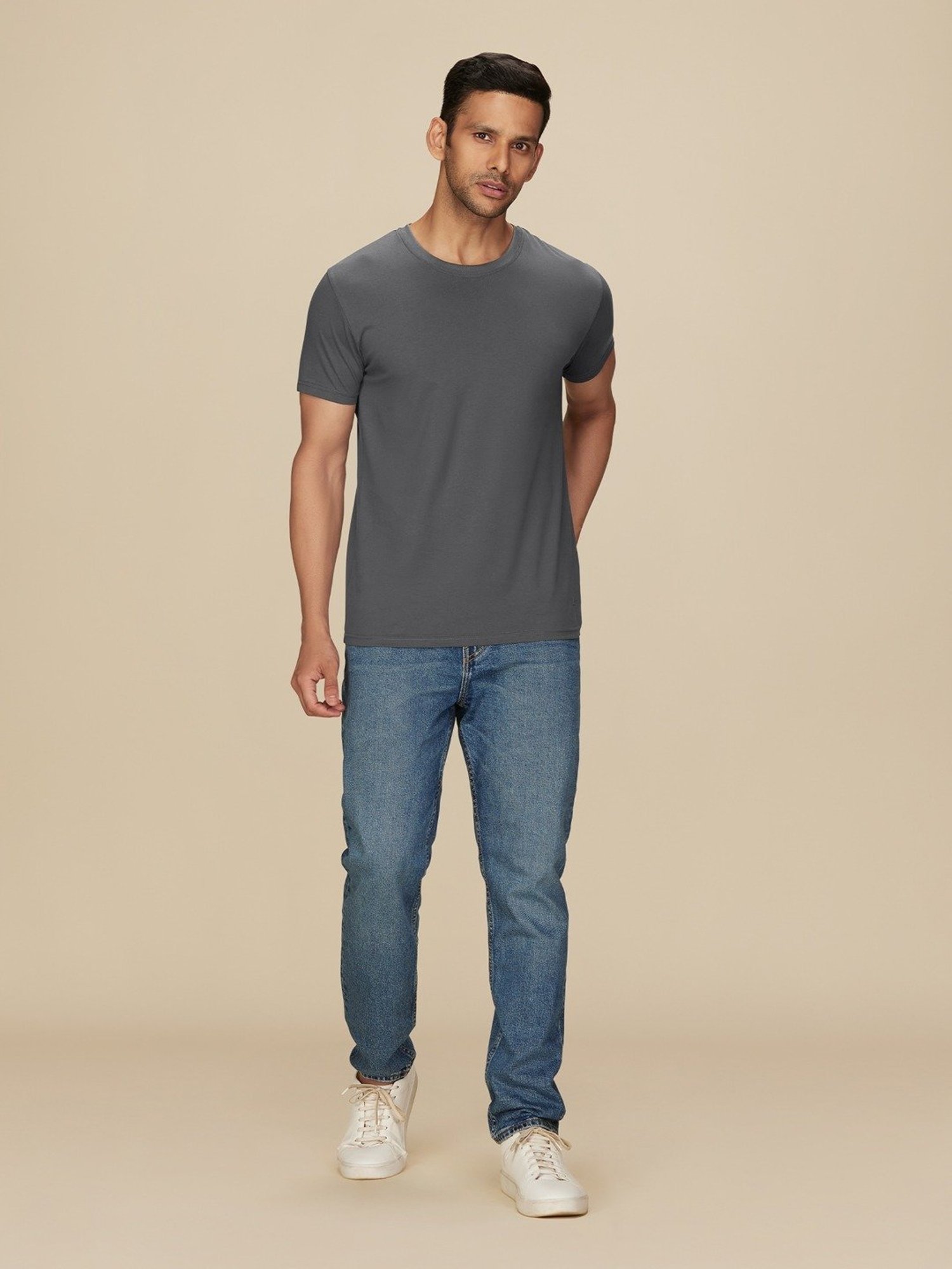 XYXX Anchor Grey Cotton Regular Fit T-Shirts