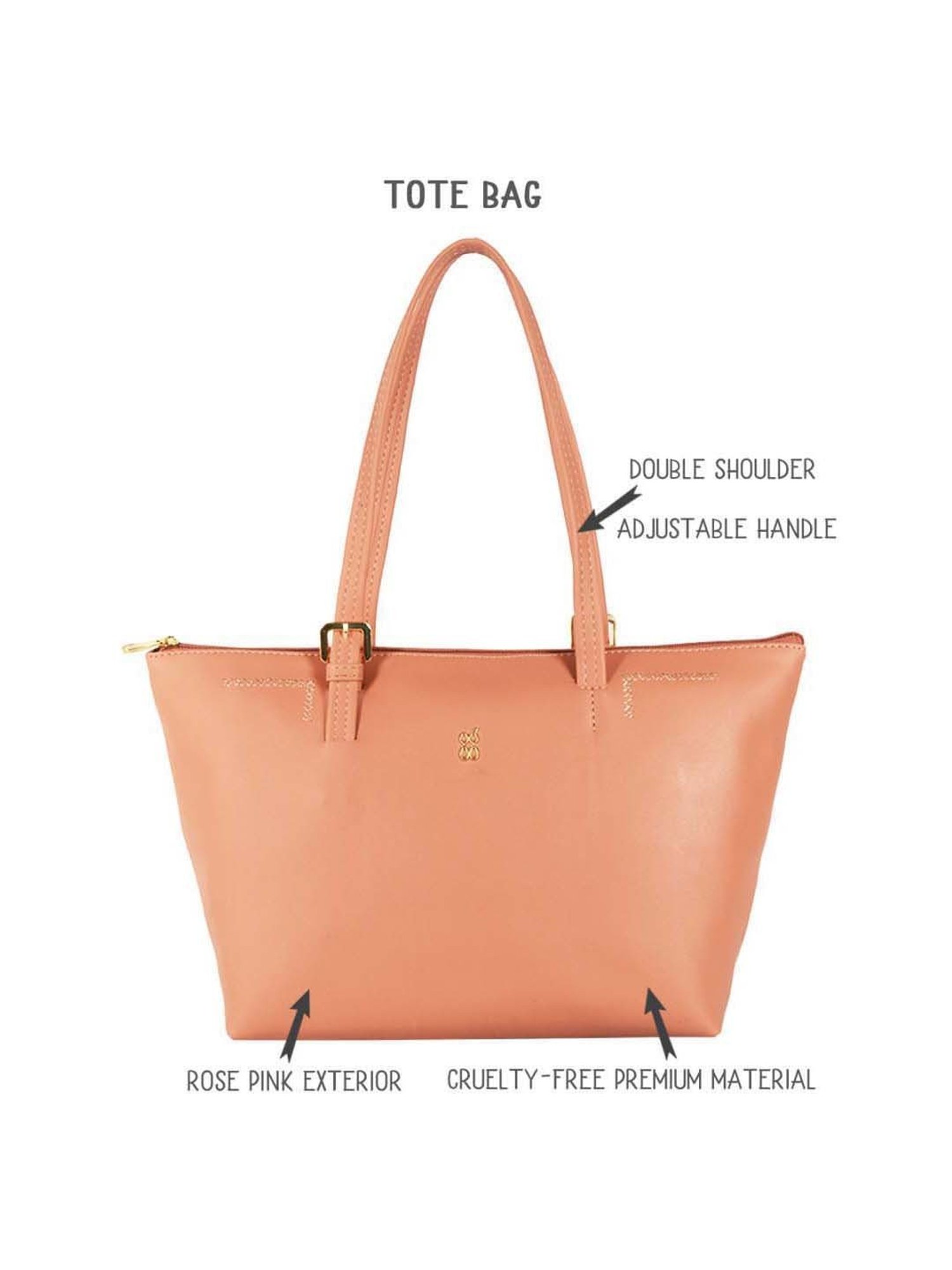 Baggit Pink Solid Medium Tote Handbag
