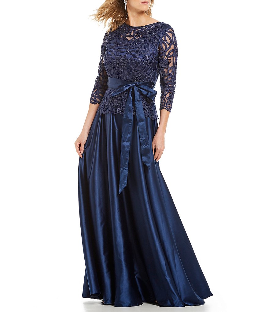 Soulmates Soutache Bodice Bow Tie Waist Detail 3/4 Sleeve Gown
