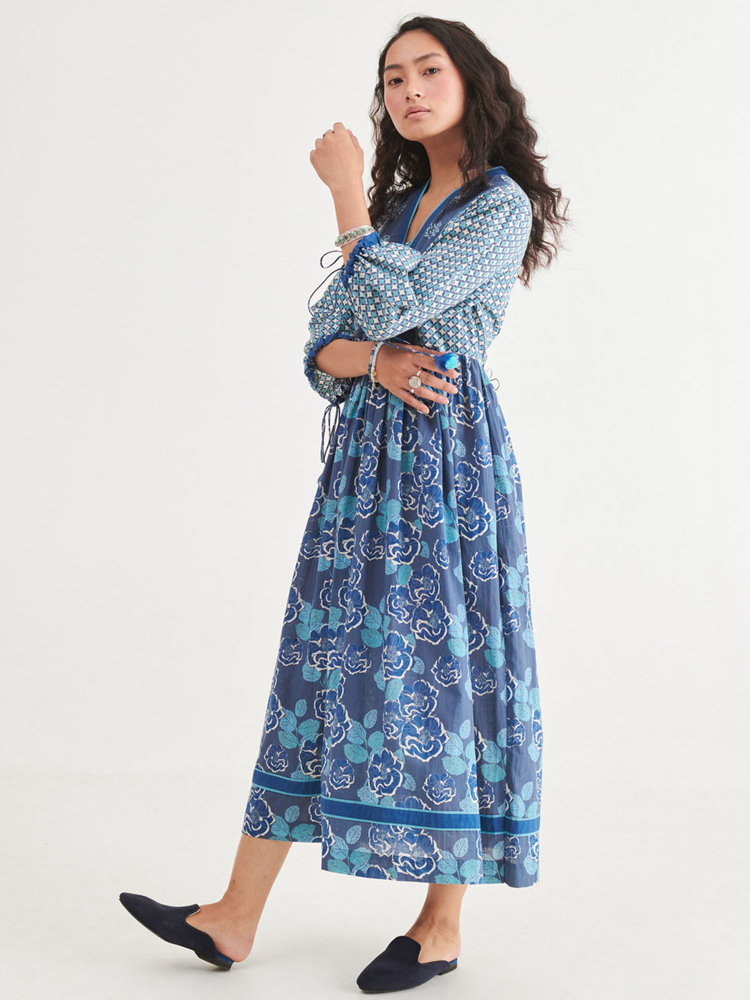 Prakriti Jaipur Indigo Floral Midi Dress
