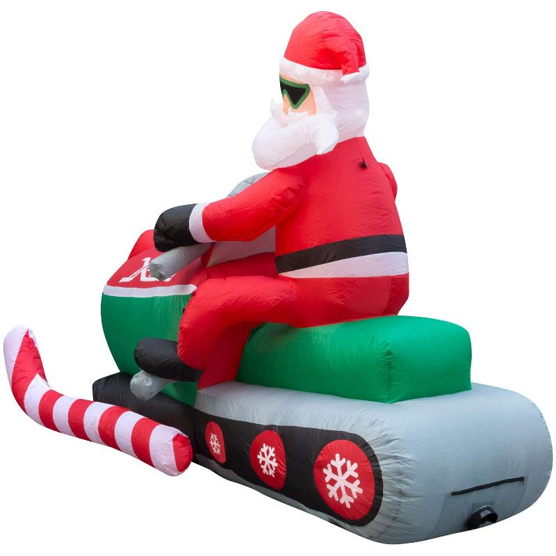 Holidayana 5 Foot Tall Giant Inflatable Snowmobile Riding Santa Claus Holiday Yard Decoration with Blower Fan, Tie Down Straps, & Ground Anchor Stakes