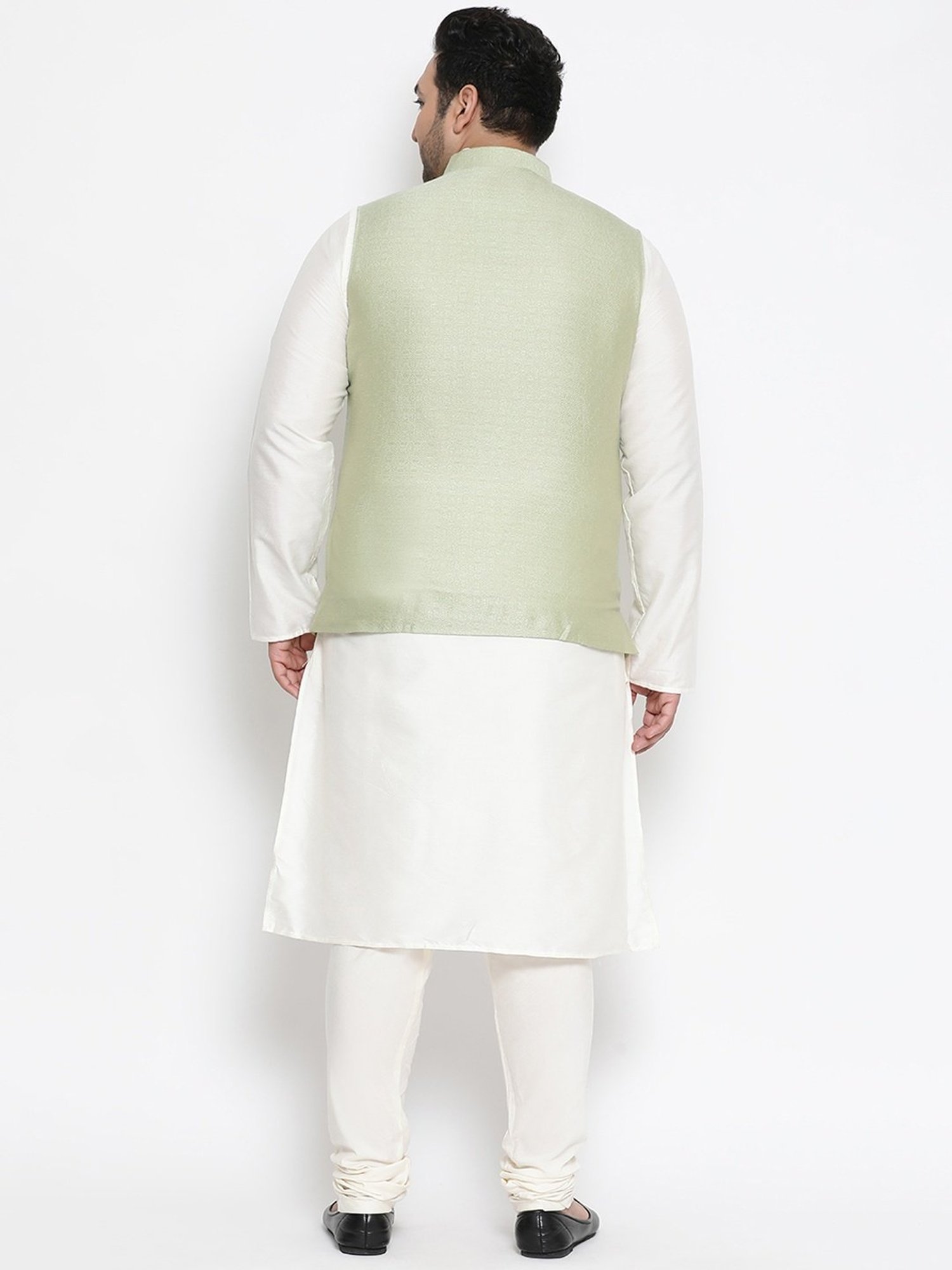 KISAH PLUS Green & White Regular Fit Printed Kurta Set With Jacket