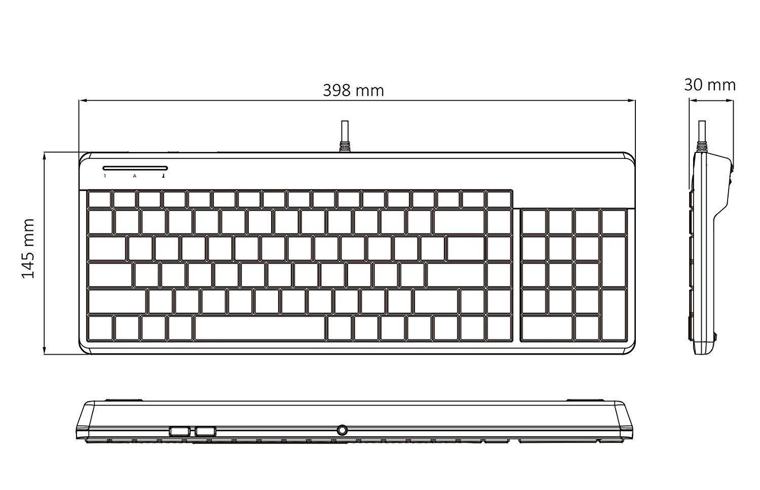 Perixx PERIBOARD-220 Wired Keyboard with USB Hub - Compact 398x145x30 mm - 2 USB Hubs - US English Layout (11506)
