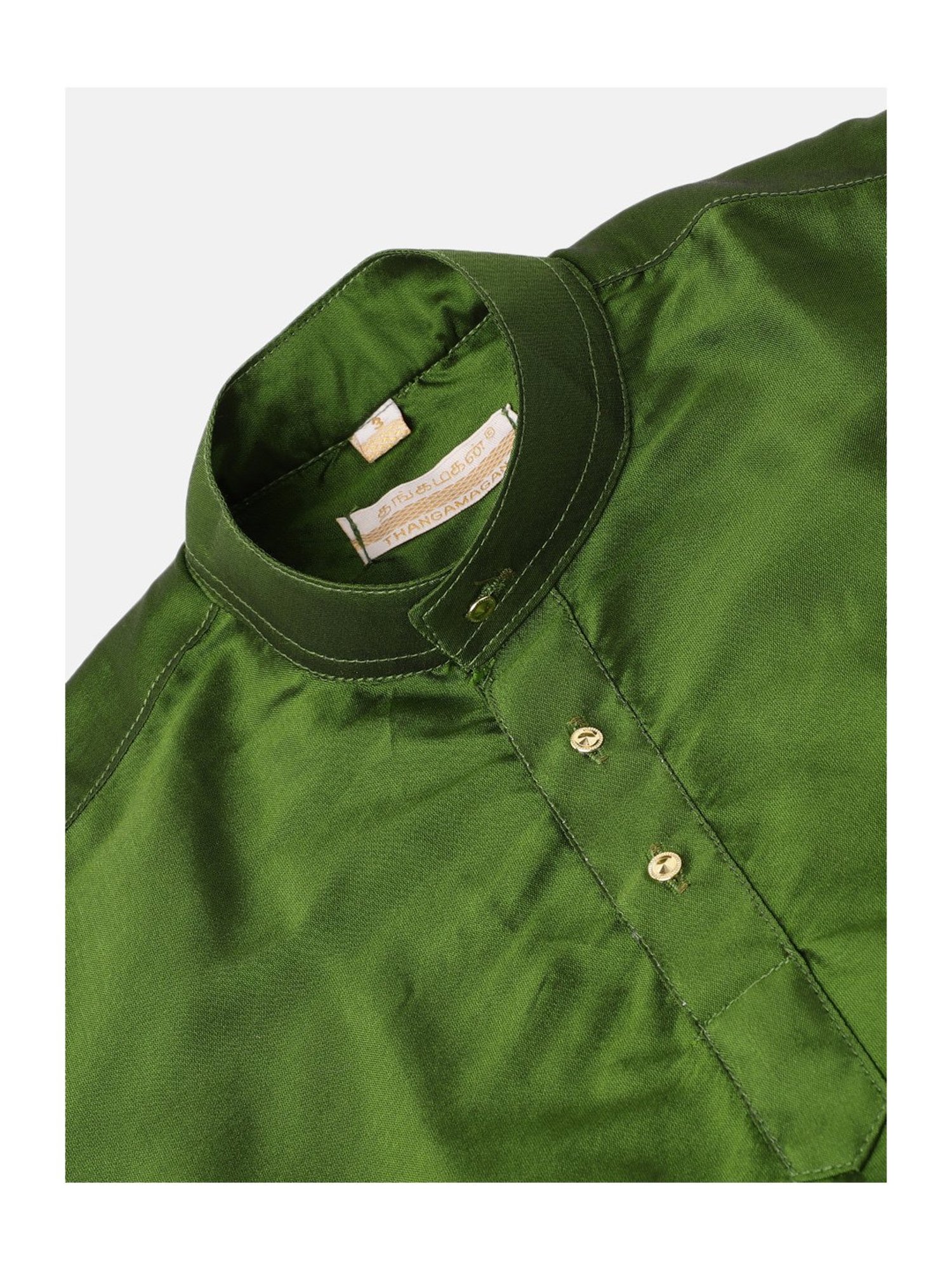 THANGAMAGAN Kids Green Solid Full Sleeves Kurta