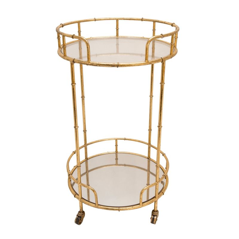 2 Tier Round Metal Bar Cart Mirror Top Gold - Sagebrook Home