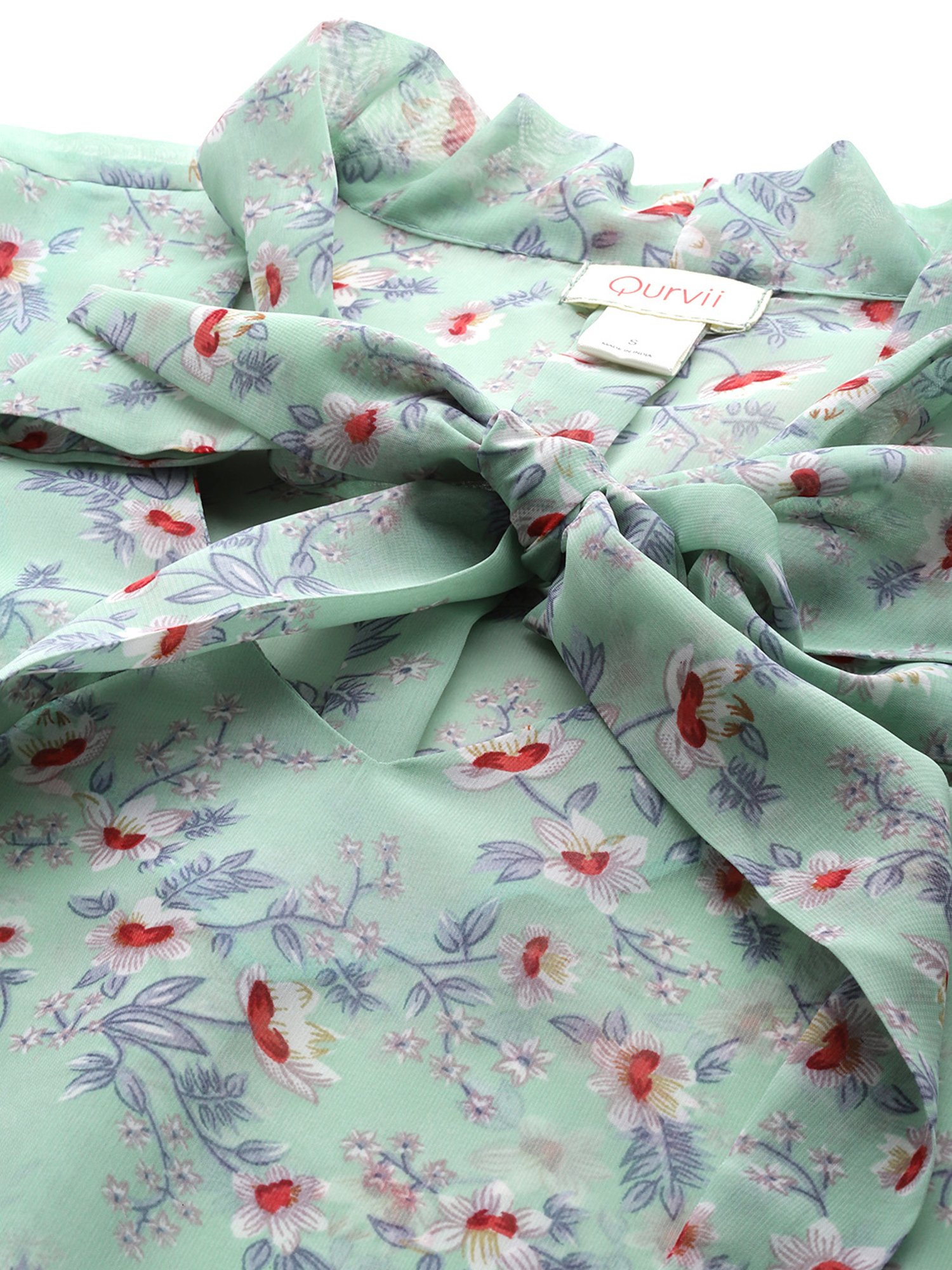 Qurvii Sea Green Floral Print Top