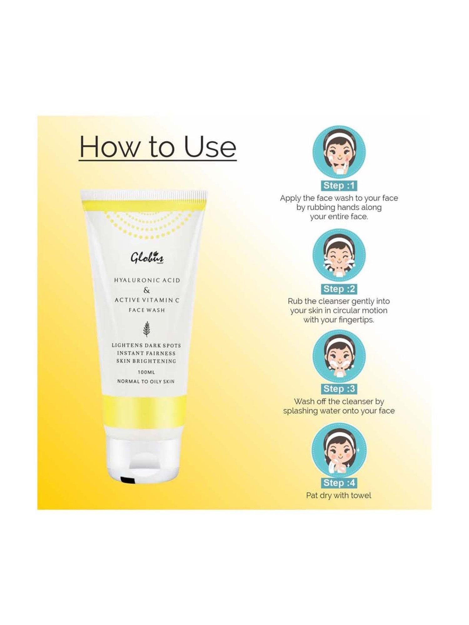 Globus Naturals Hyaluronic Acid & Vitamin C Anti Aging Face Wash - 100 ml