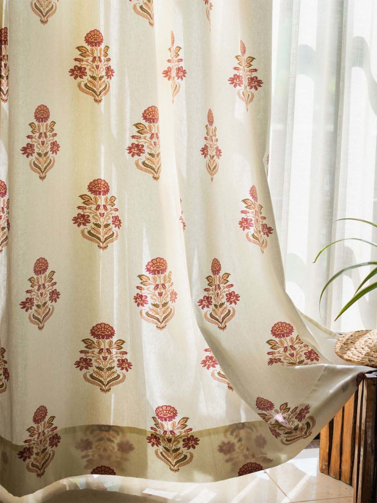 Urban Space Maroon Cotton Window Curtain With Tieback & Eyelet - Set of 2