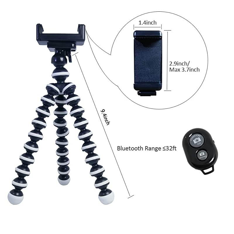 Portable Flexible Cell Phone Octopus Tripod Phone Holder Selfie Tripod with Wireless Bluetooth Remote ShutterExtendable Mount Holder for Universal Cell PhoneSmall Camera Medium