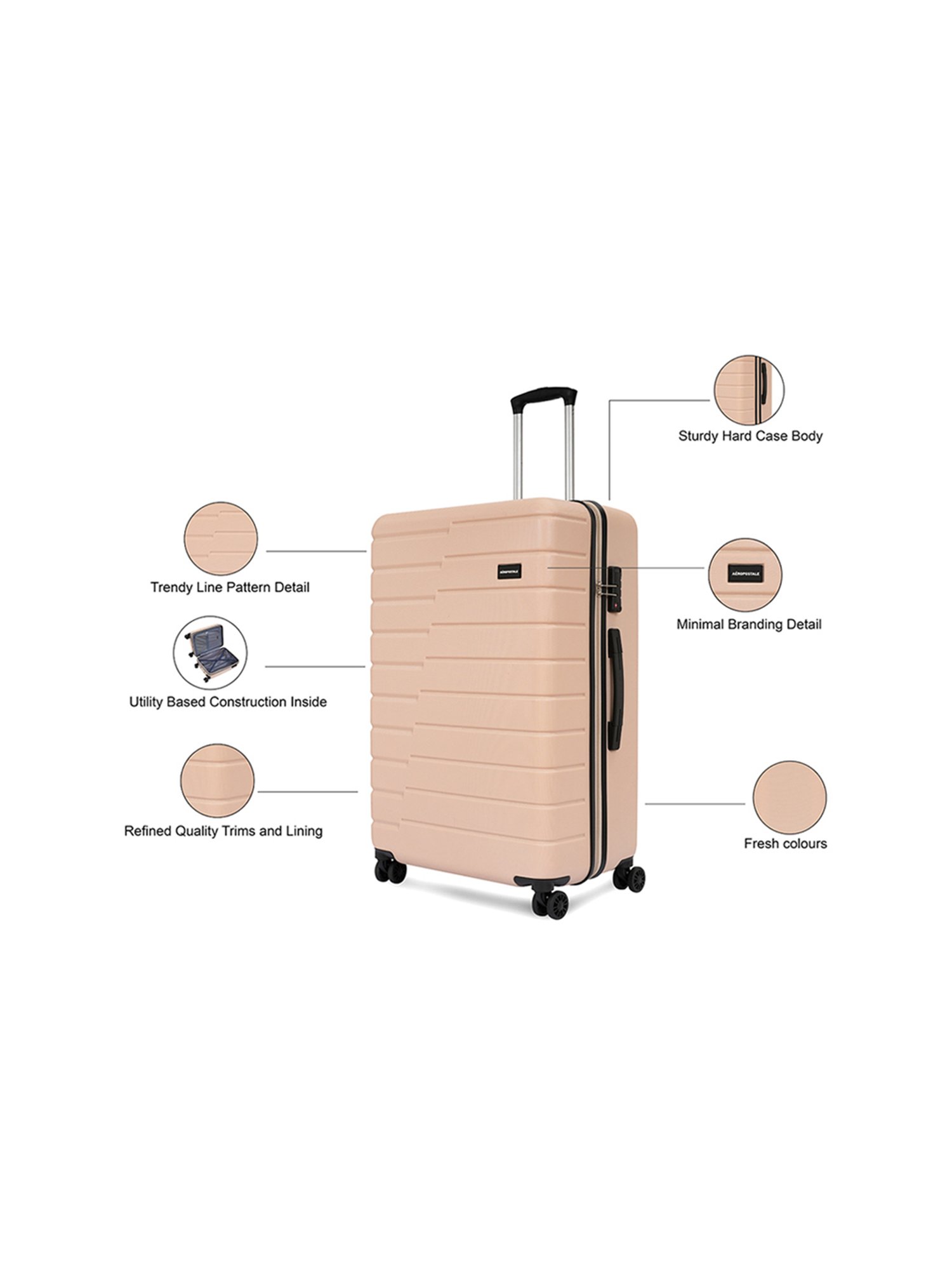 Aeropostale Stout Beige Textured Hard Large Trolley Bag - 30 cm