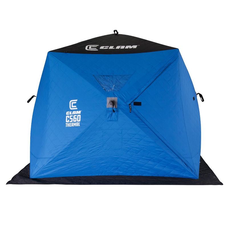 CLAM 14477 C-560 3-4 Person 7.5 Foot Lightweight Portable Pop-Up Ice Fishing Angler Thermal Hub Shelter Tent with Anchors, Tie Ropes, and Carrying Bag