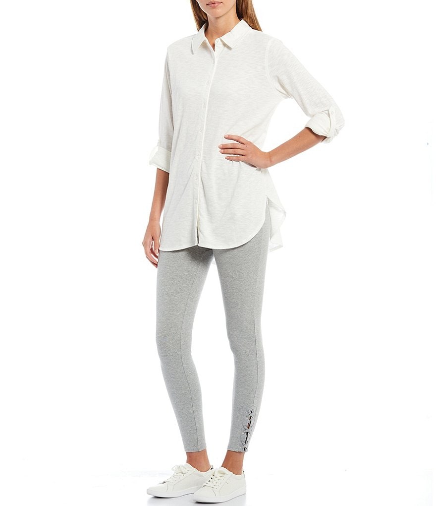 Calvin Klein Knit Pull-On Lacing Hem Detail Leggings