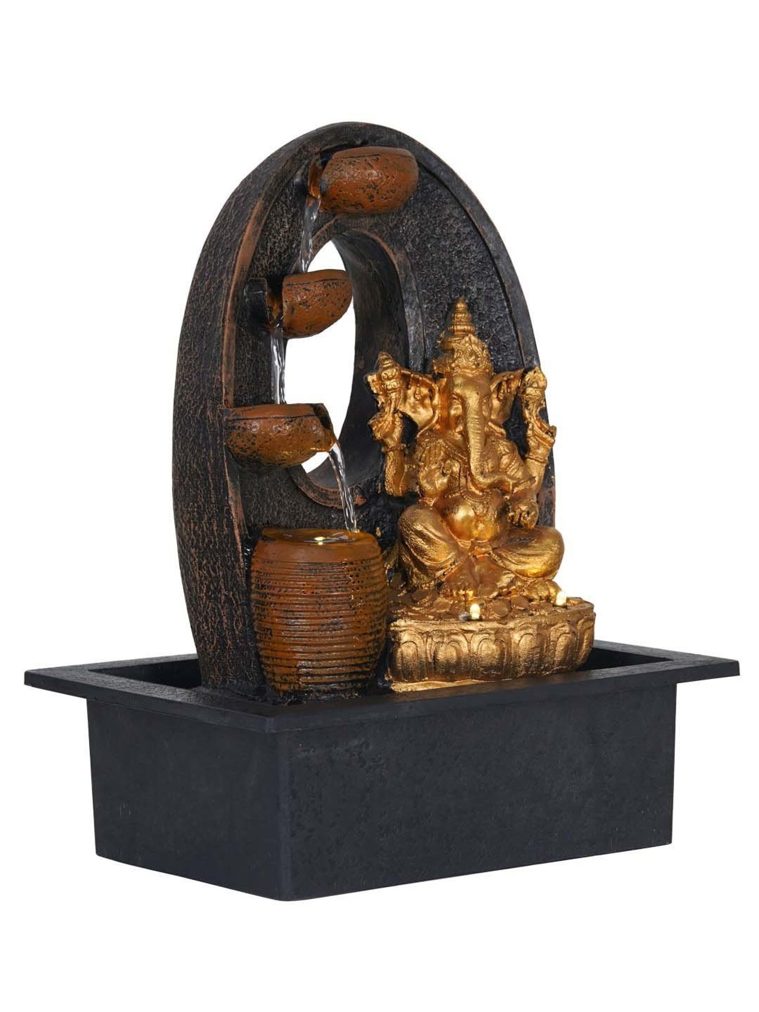 CHRONIKLE Golden & Brown Polyresin Ganesha 3 Steps Waterfall Fountain