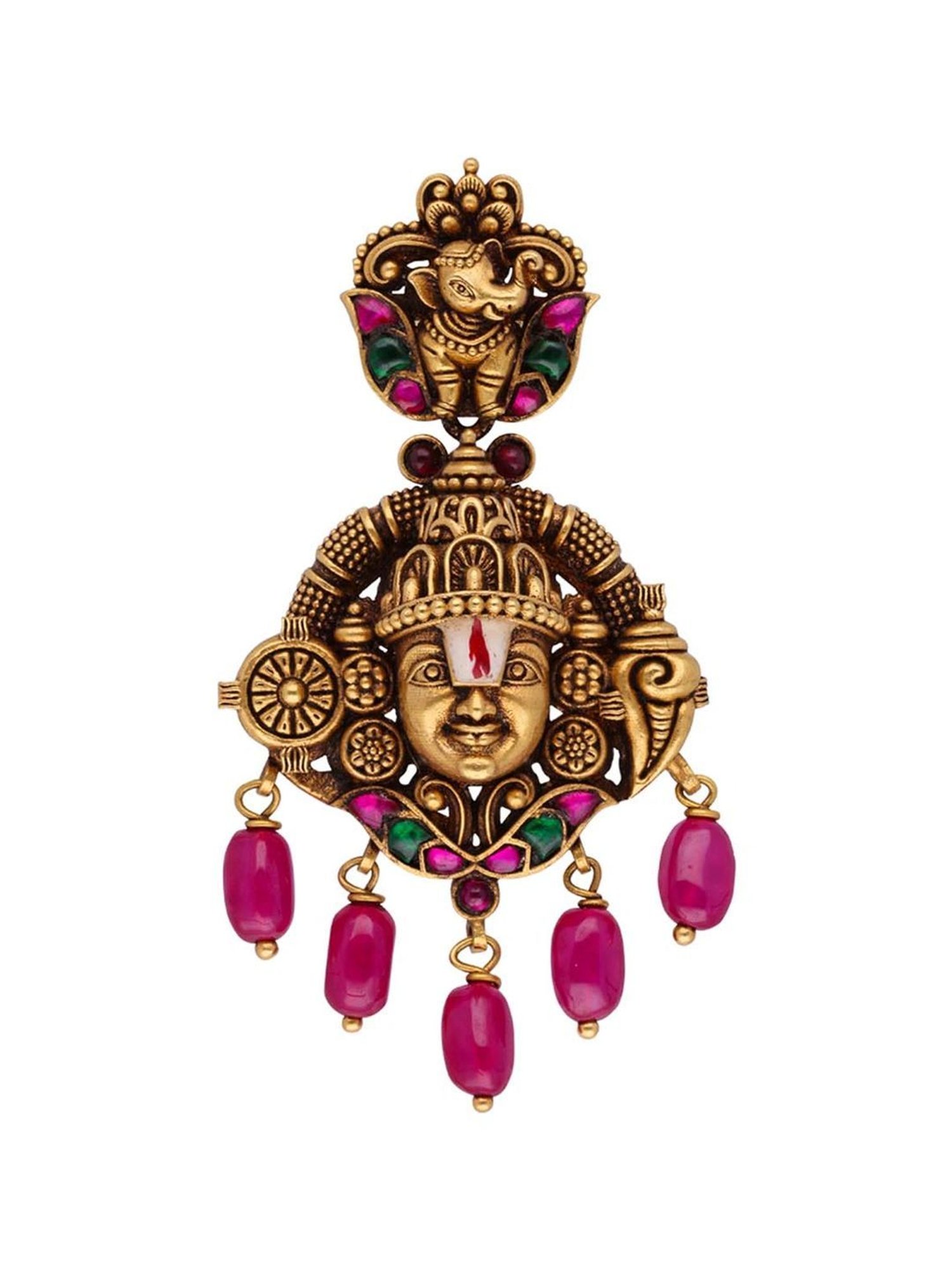 CKC Lord Balaji Face Gold Eardrops: Oxidized Finish