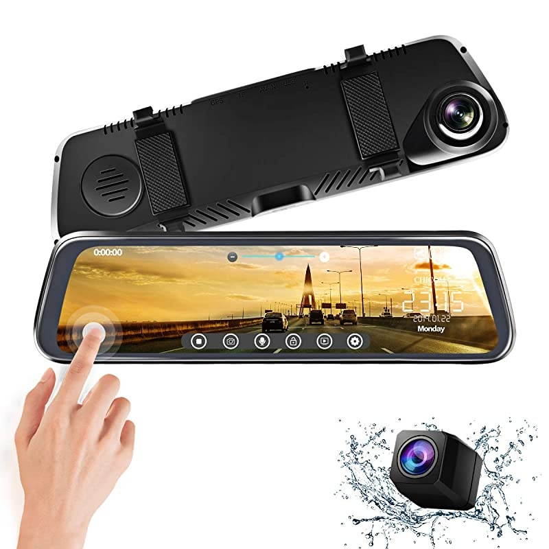 966 inch Mirror Dash Cam Touch Full Screen 1080P 170&deg; Full HD Front Camera1080P 140&deg;Wide Angle Full HD Rear View CameraTimeLapse Photography V401080P