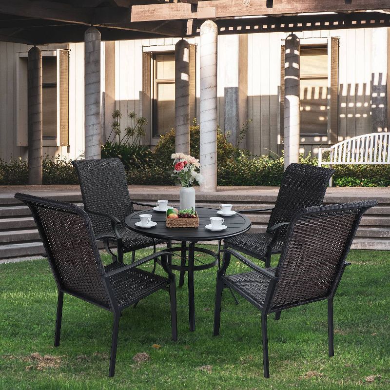 5pc Patio Dining Set with Rattan Arm Chairs & Round Steel Table - Captiva Designs