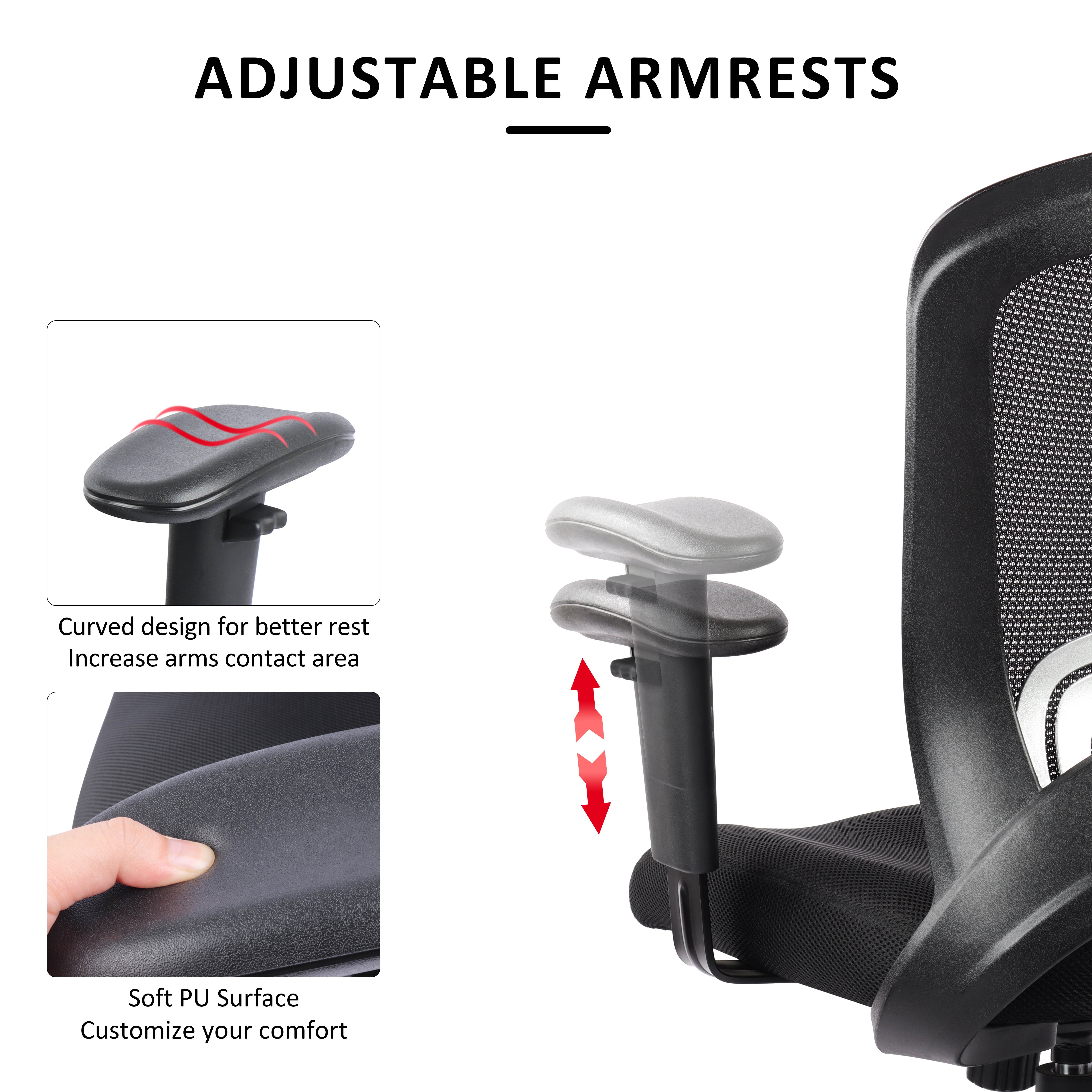 Hylone Office Chair Ergonomic Desk Chair Mesh Computer Chair, Adjustable Arms, Lumbar Support, Rocking, Adjustable Height, Rolling Swivel Mid-Back Task Chair for Home Office, Black