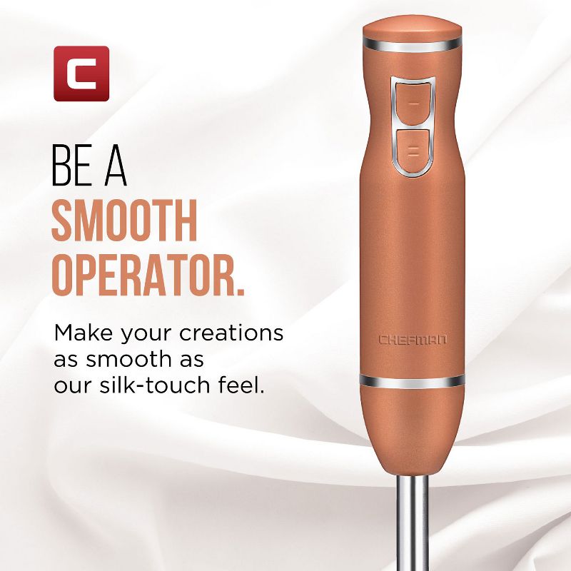 Chefman RJ19-RBR-S-COPPER Immersion 2 Speed Control Powerful Ice Crushing Handmixing/Blender with Stainless Steel Heavy Duty Blades, Copper