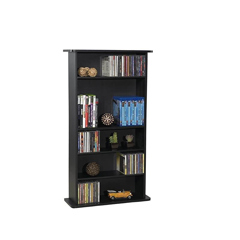Drawbridge Media Storage Cabinet - Store & Organize A Mix of Media 240Cds, 108DVDs Or 132 Blue-Ray/Video Games, Adjustable Shelves, PN37935726 in Black