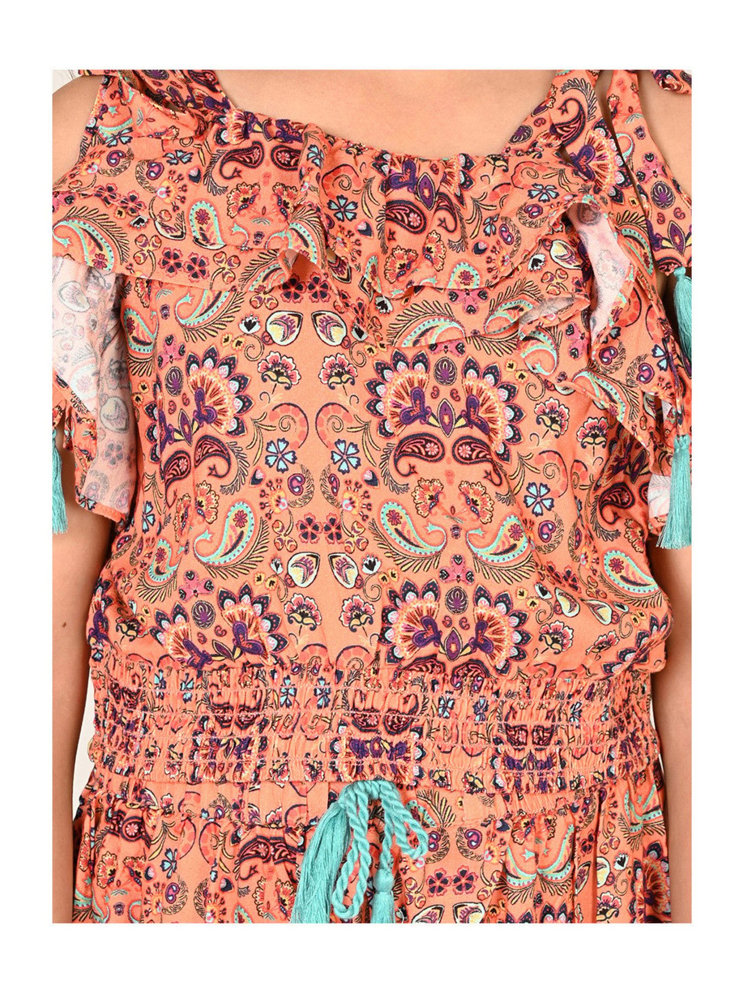 Lil Drama Kids Coral Floral Print Crop Top with Joggers