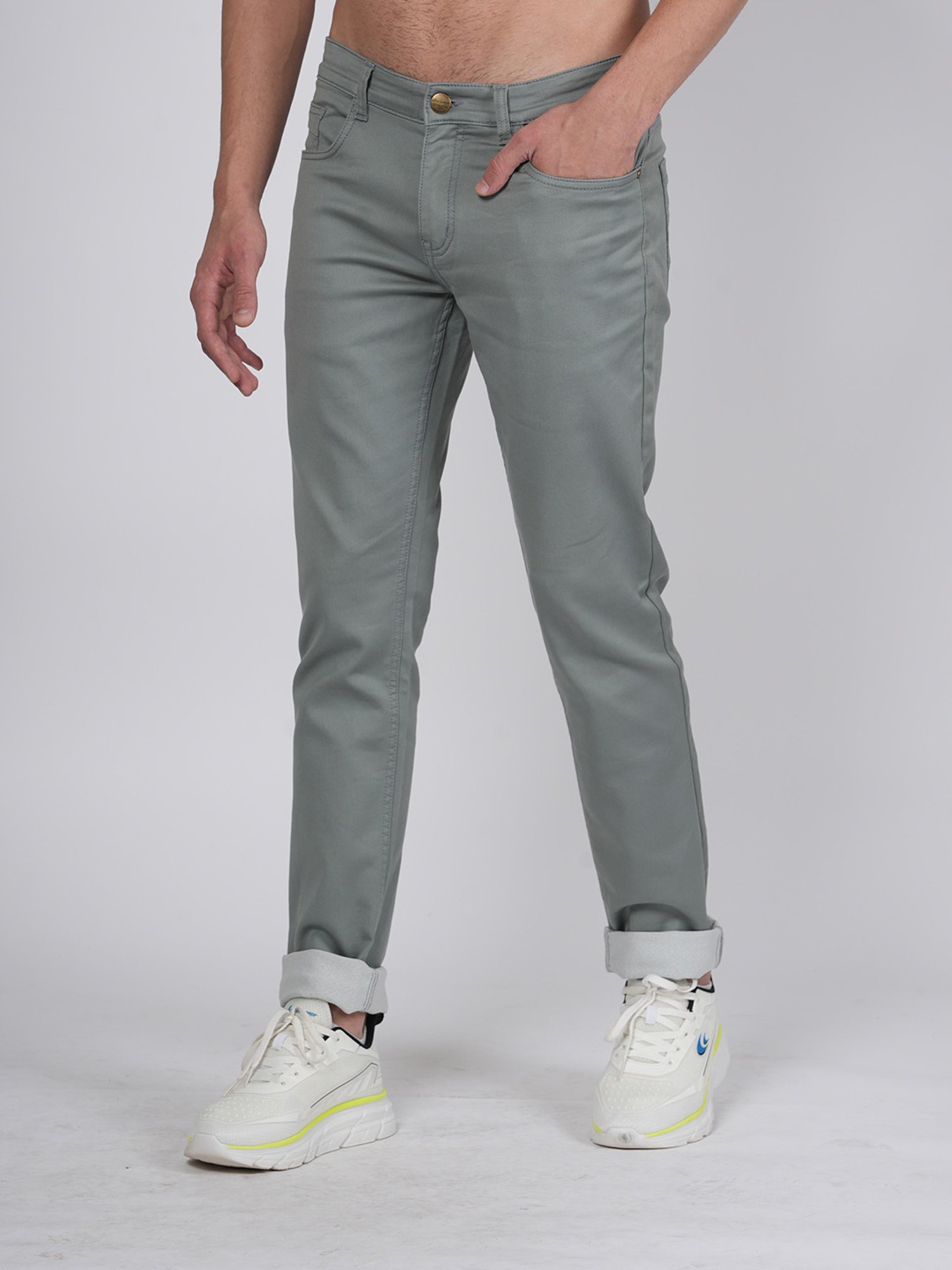 Allen cooper Grey Regular Fit Lightly Washed Jeans