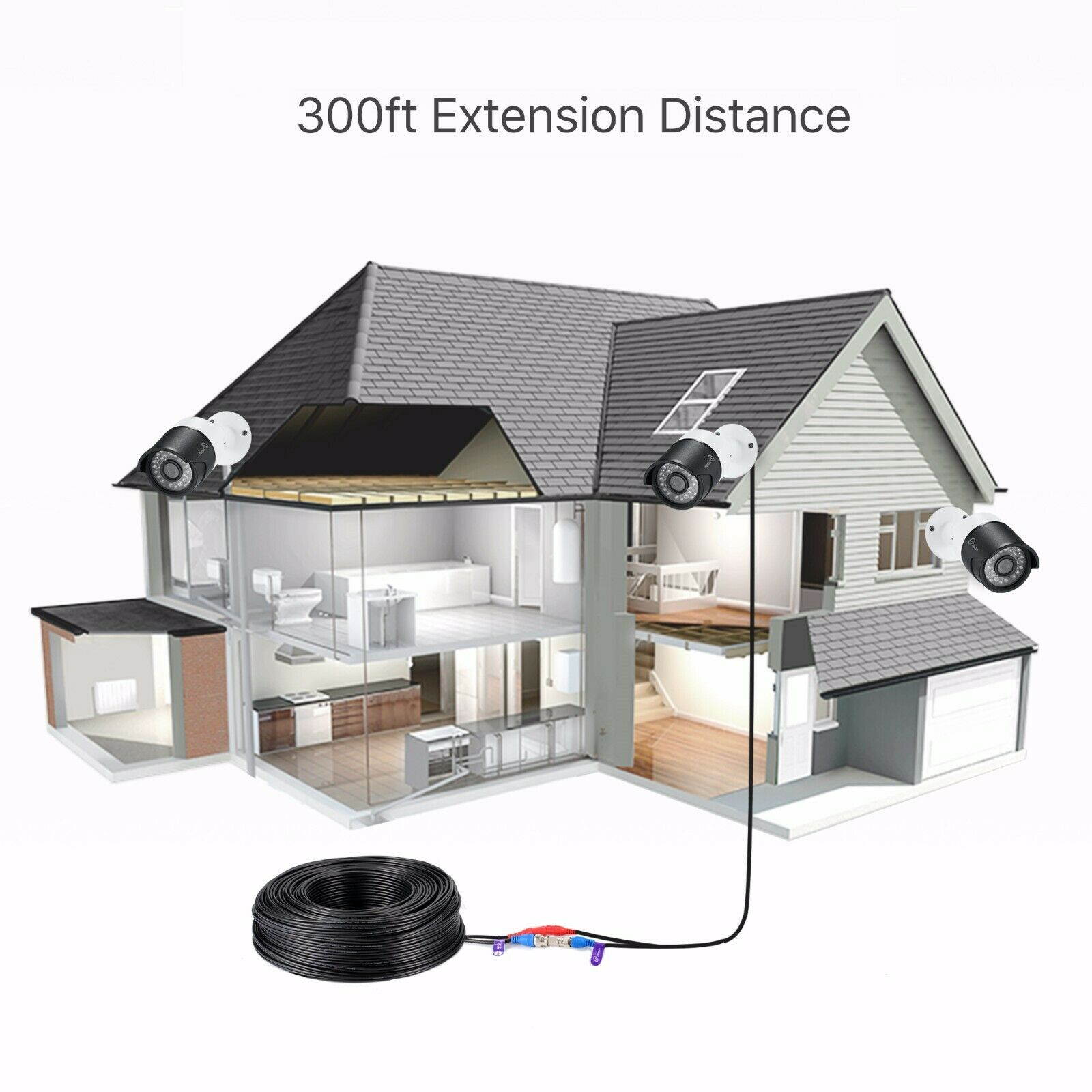 Loocam CCTV Security Camera BNC Cable 300ft Wire Cord Video Power Cable Black