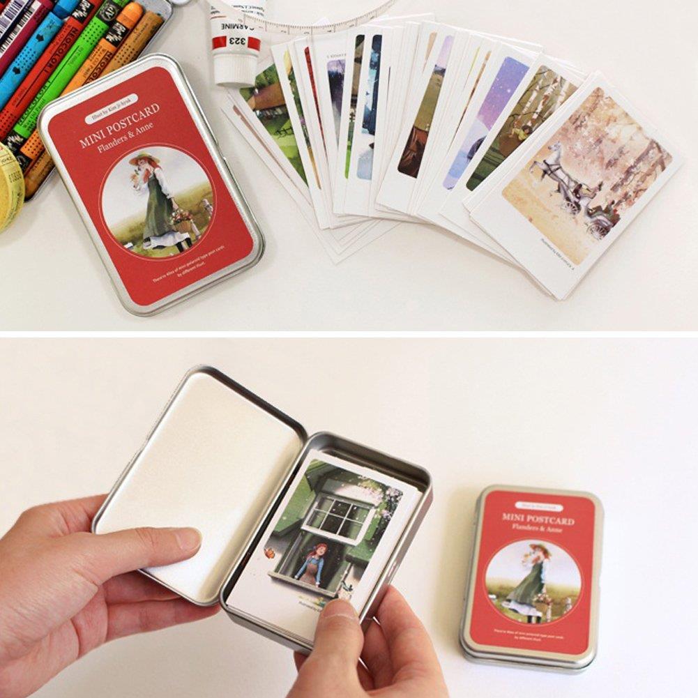 Mini Illustrated Card 40 Instax Mini Cards per Tin Case Decorative & Message Card 2.17" x 3.35" (Anne & Flanders)