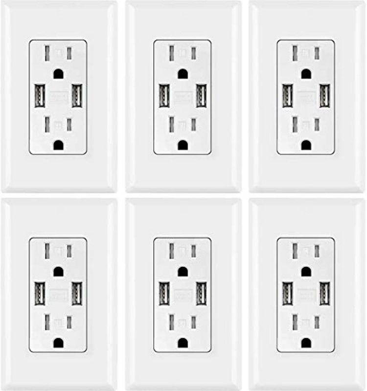 USB Outlet, High Speed Charger 4.2A Charging Capability, Child Proof Safety Duplex Receptacle 15 Amp, Tamper Resistant Wall socket plate Included UL Listed MICMI U24 (4.2A USB outlet 6pack)