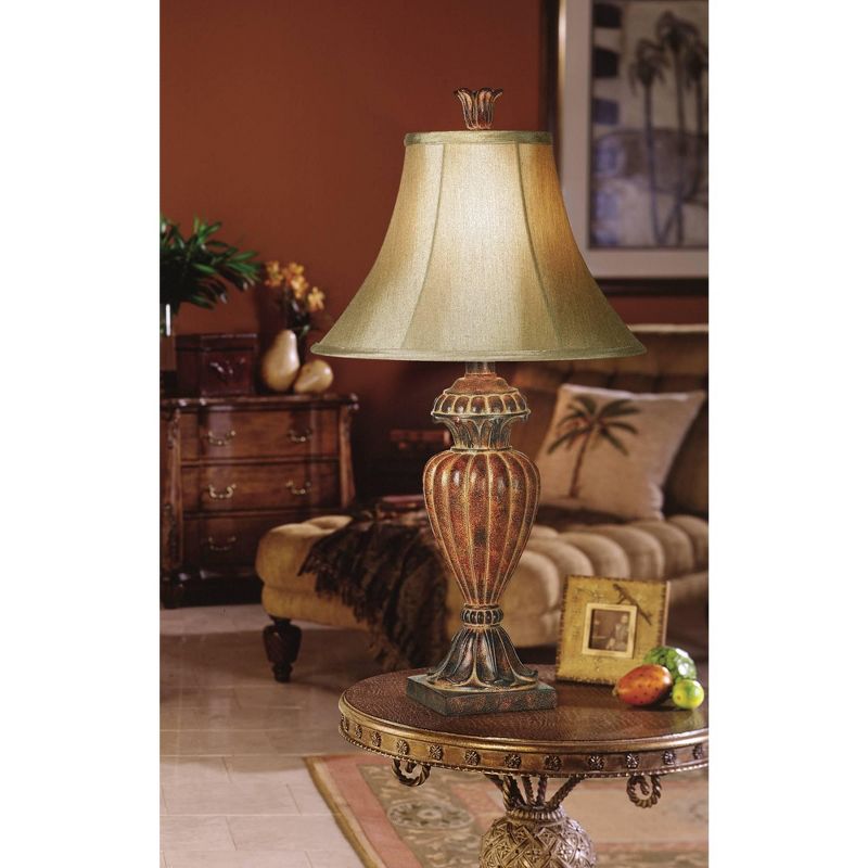 Regency Hill Traditional Table Lamp Urn Two Tone Bronze Off White Bell Shade for Living Room Family Bedroom Bedside Nightstand