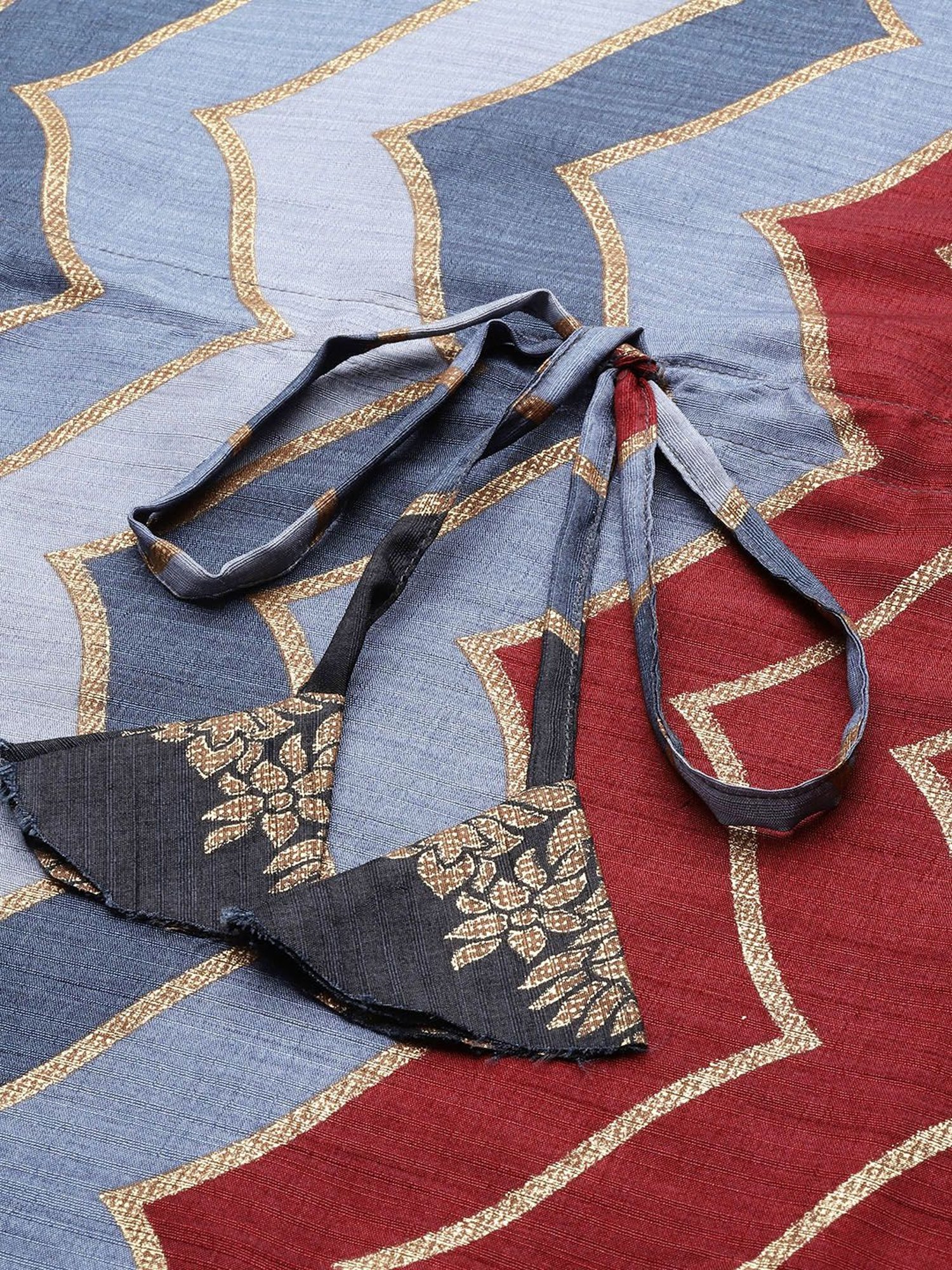 Cottinfab Grey & Maroon Printed Kaftan Kurta