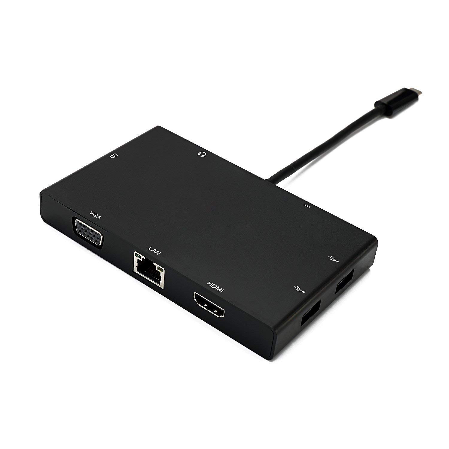 8in1 Type-C HUB with 4K HDMI VGA  1000M LAN  SD  2 x USB3.0  PD + 3.5mm Audio Adapter, Support 4K Video and Audio, Gigabit Ethernet, SD Card Reader, USB-C PD 60W Quick Charging and USB 3.0 HUB.