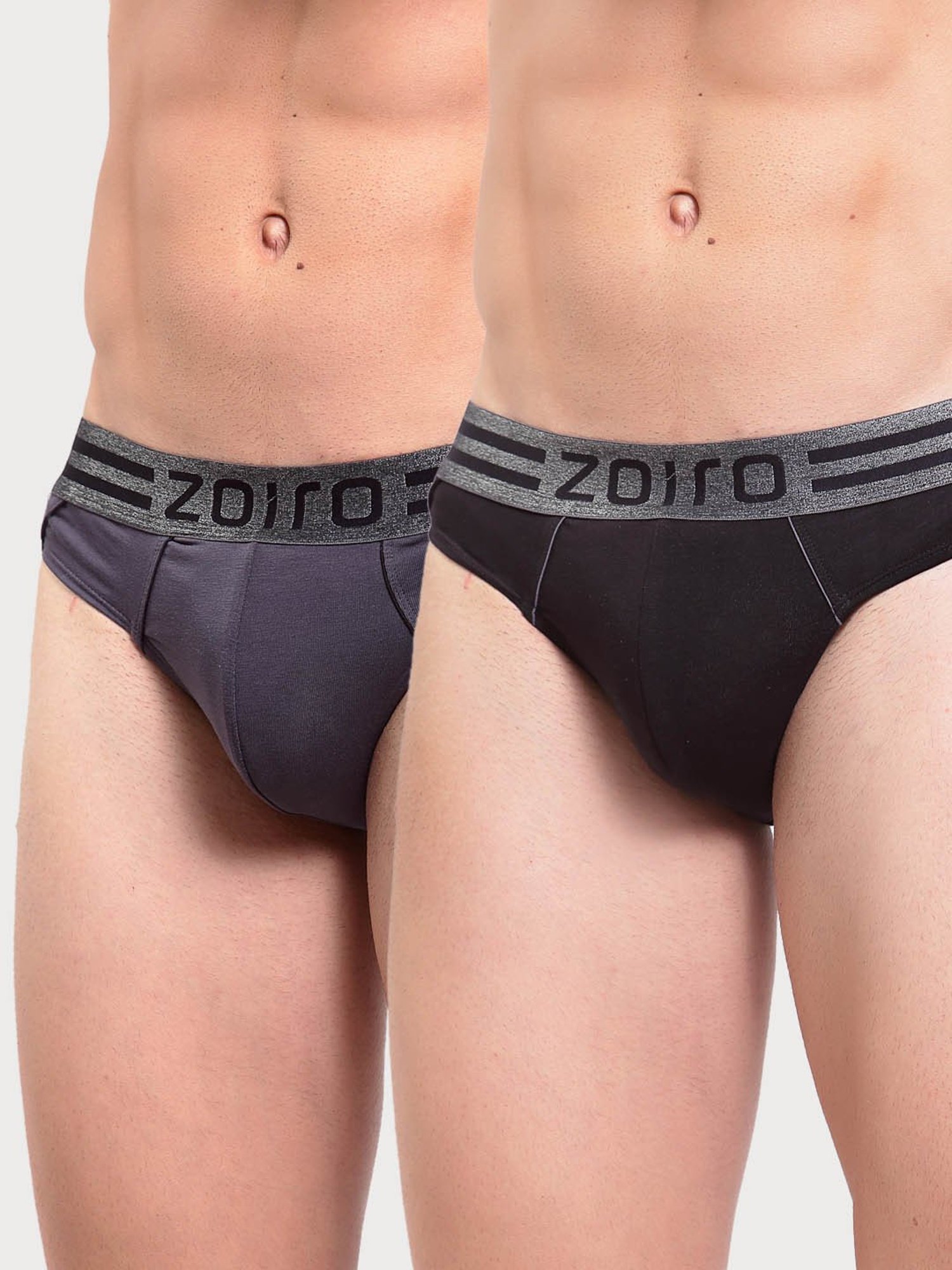 Zoiro Charcoal & Black Regular Fit Briefs - Pack Of 2