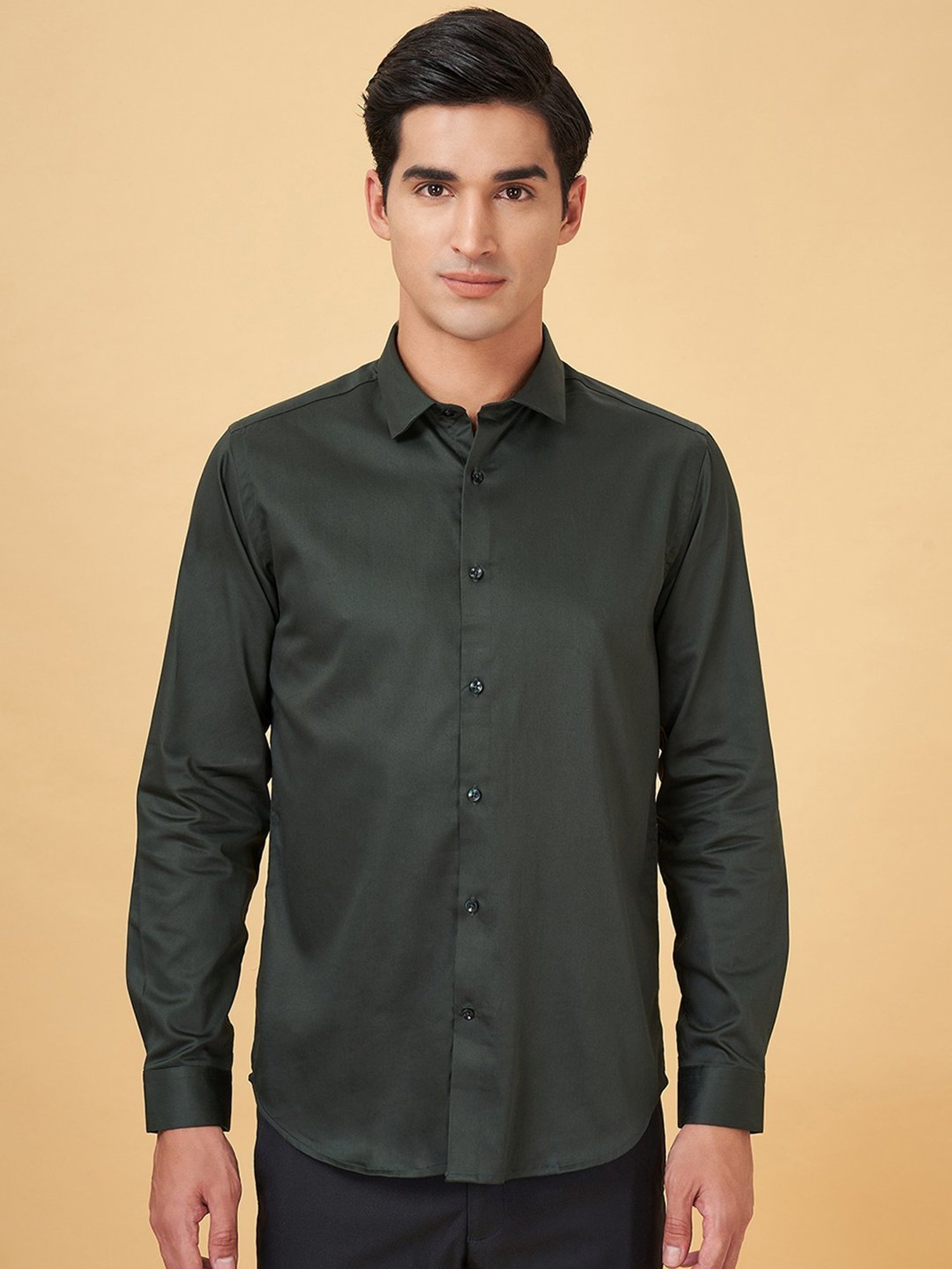 Byford By Pantaloons Duck Green Cotton Slim Fit Shirt