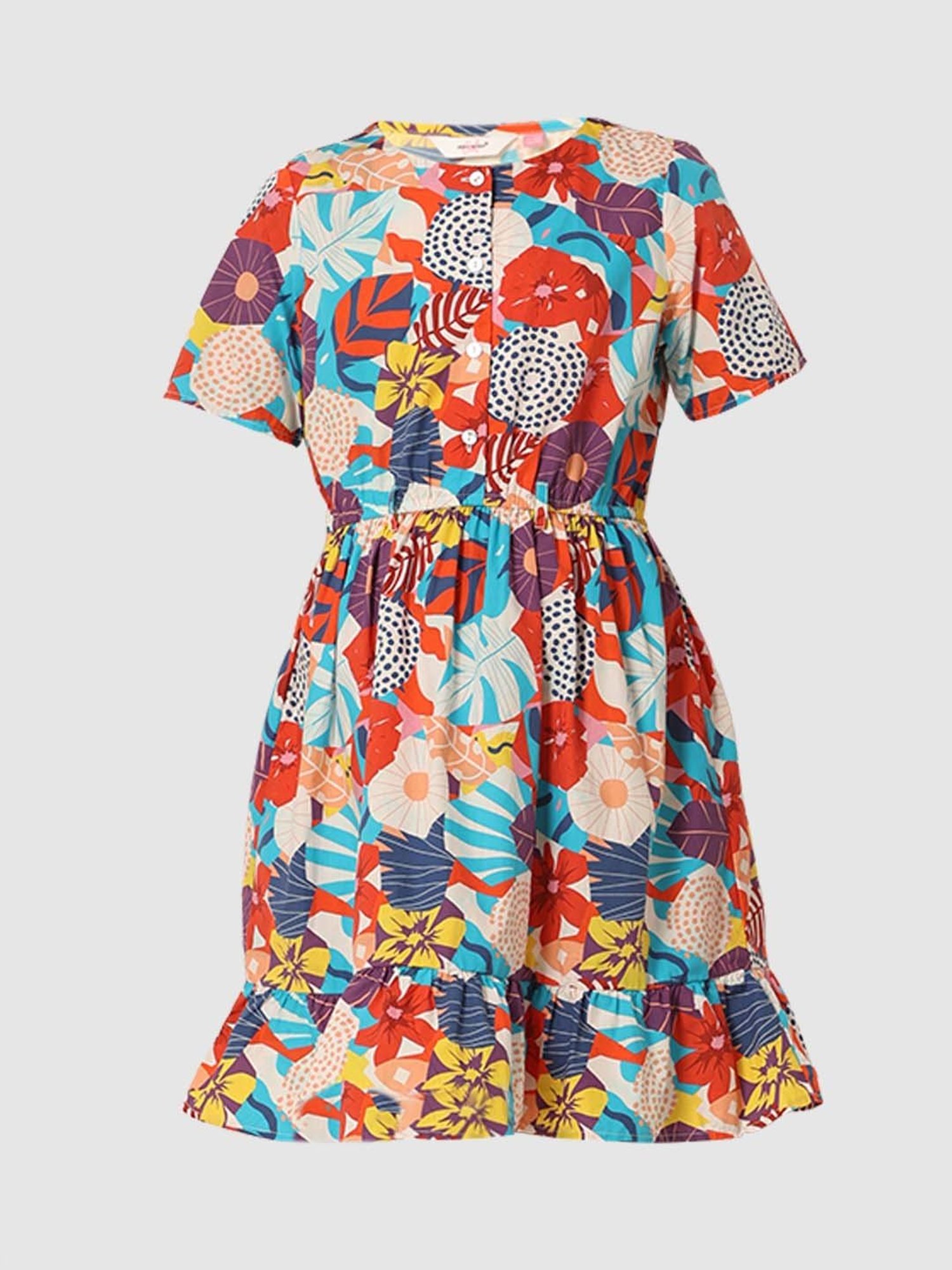 VERO MODA GIRL Multicolor Cotton Floral Print Dress