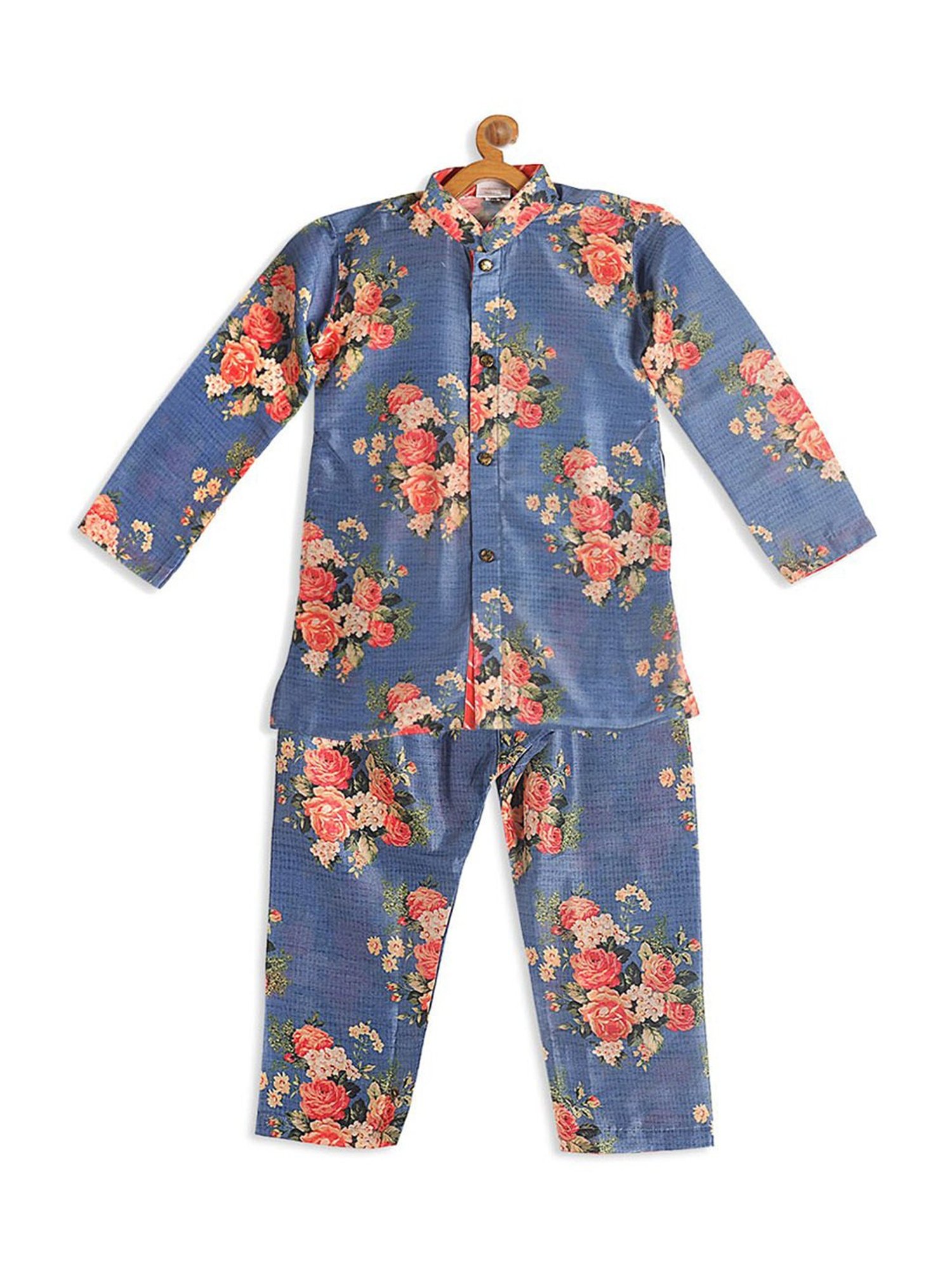 VASTRAMAY SISHU Blue & Pink Cotton Floral Print Kurta Set