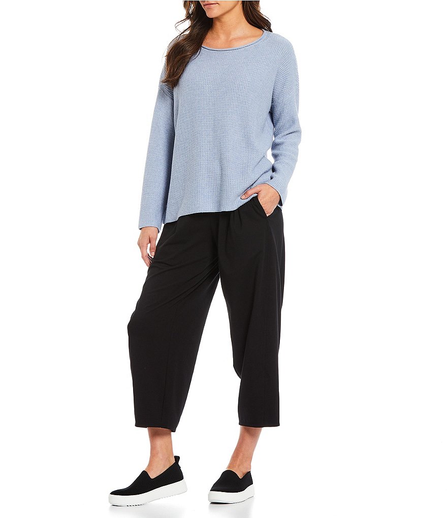 Eileen Fisher Petite Size Peruvian Organic Cotton Ballet Neck Long Sleeve Box Top